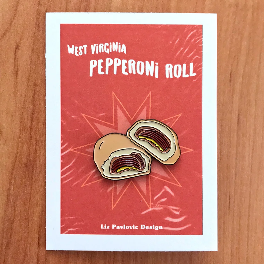 Pepperoni roll (WV state food) enamel pin.