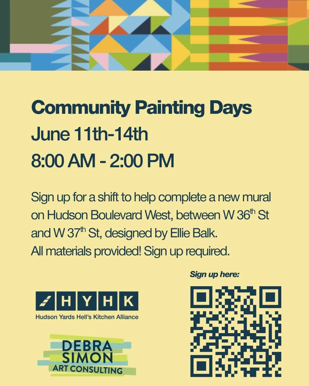 Help us finish a new mural! Thanks to a generous donation from our friends at @tishmanspeyer as part of their annual volunteer day, a new mural is being installed on Hudson Boulevard West between W 36 and W 37. Tomorrow 6/11 join us from 8 am to 2 pm