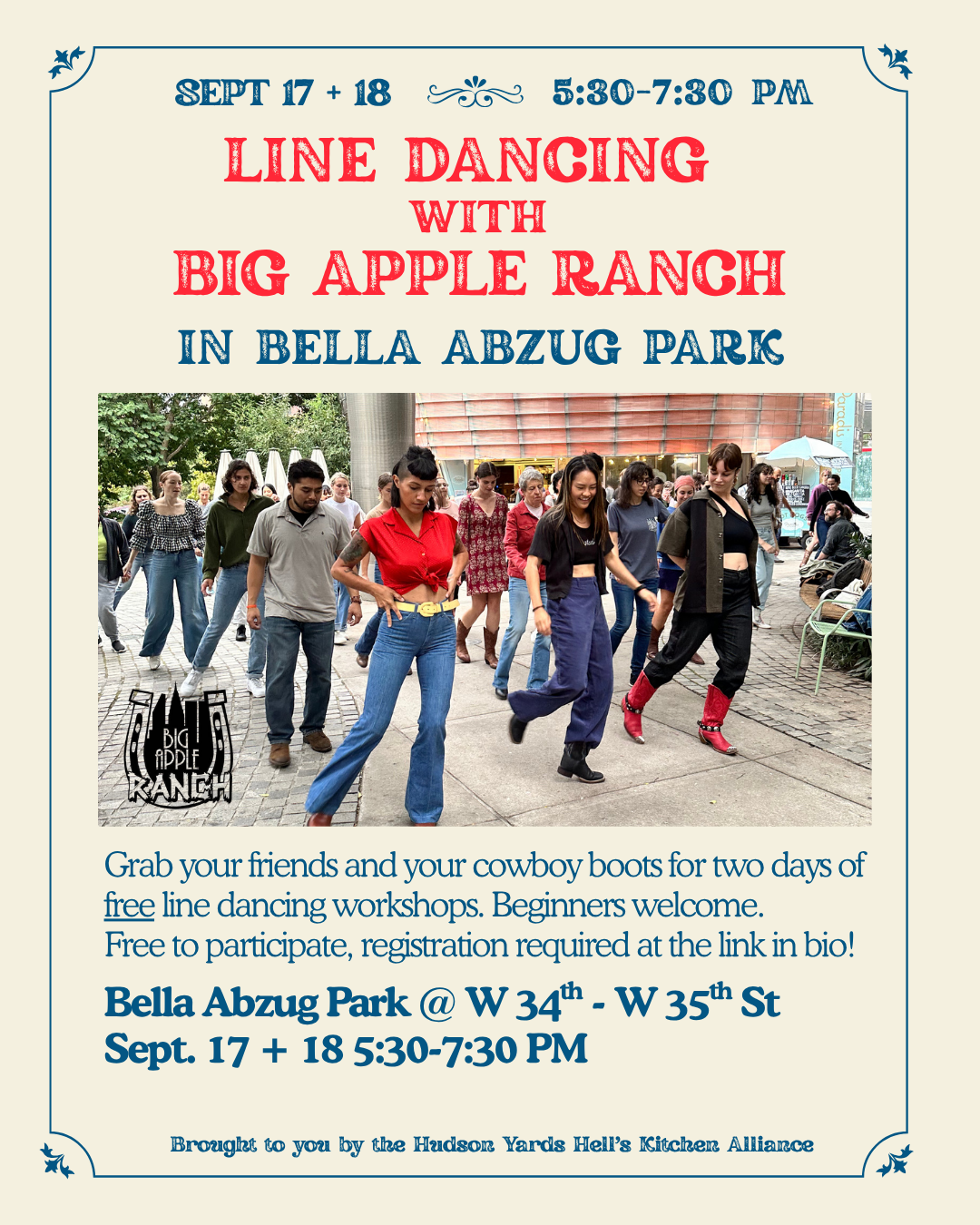 Free Line Dancing Workshops with Big Apple Ranch 