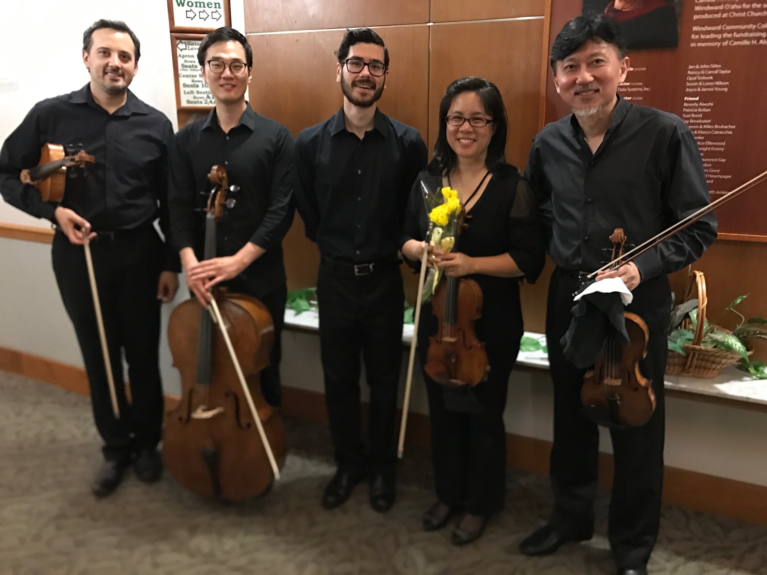  GSQ with Matt Love (db) - April 2017  Posing after a performance of Dvorak's String Quintet in G major. 