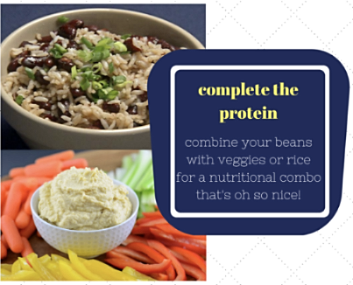 Rice + beans or veggies + hummus are both equations of bean protein bliss