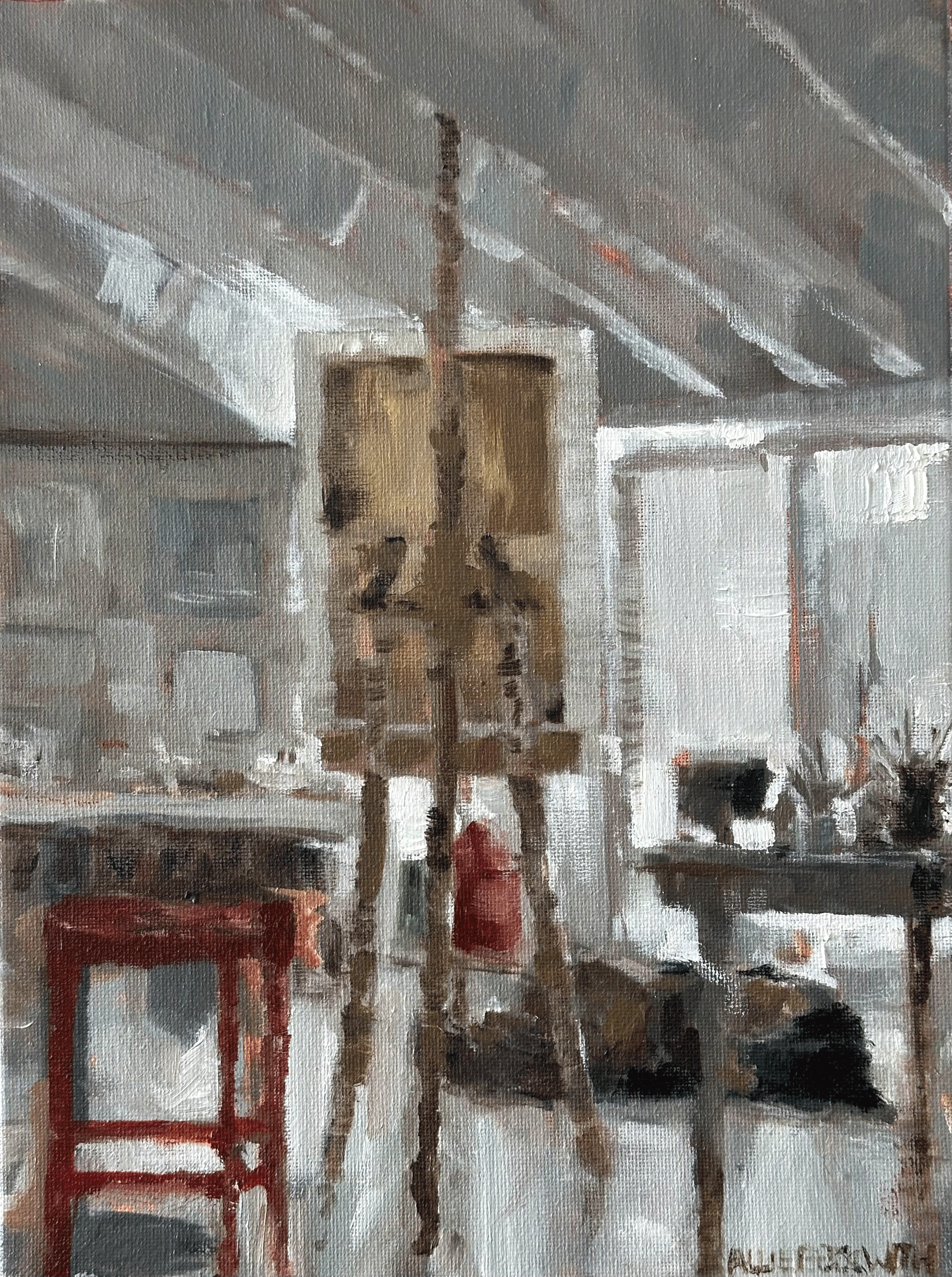Allie-beckwith-dog-painting,-in-studio.gif