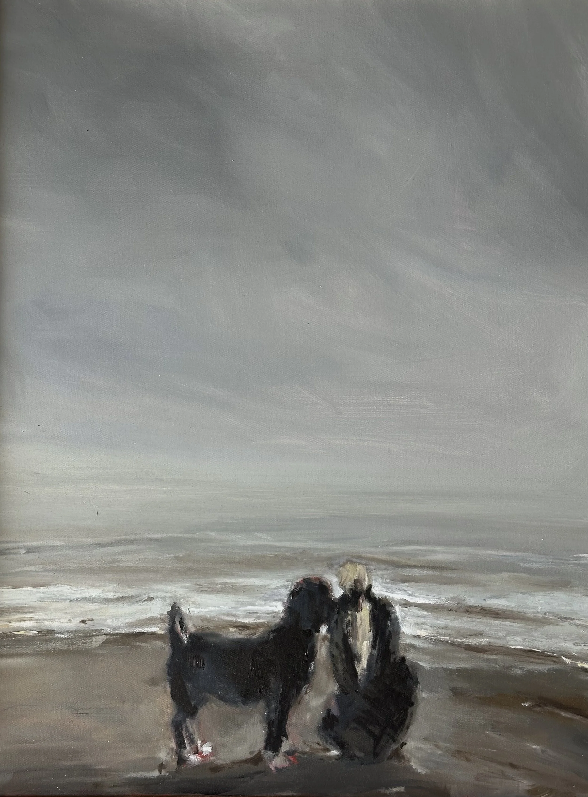 Allie Beckwith oil painting, dog and girl, seascape.JPG