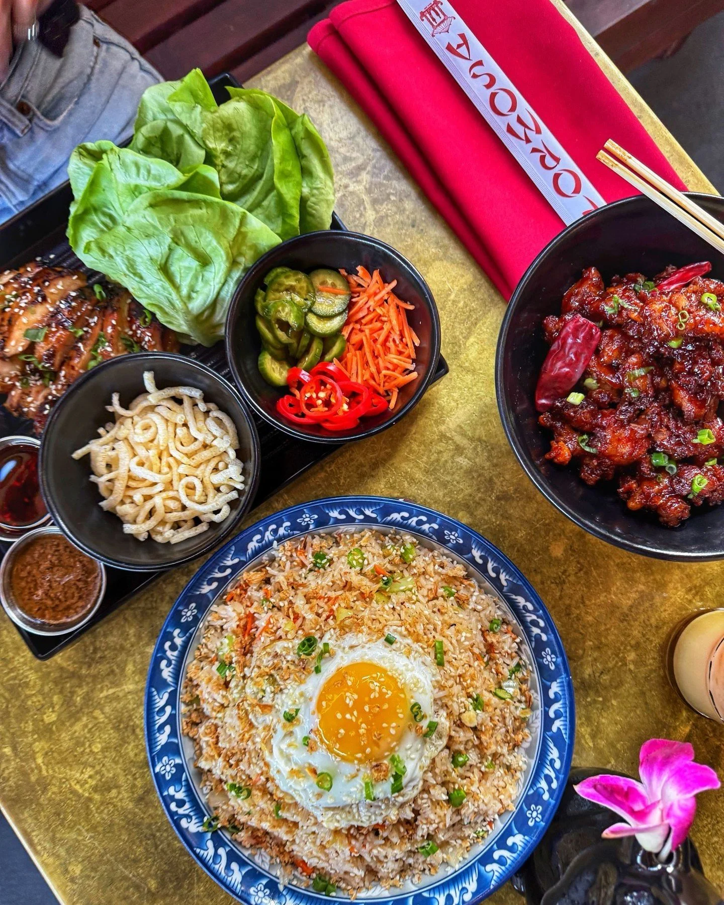 Multiple dishes for Easter brunch on a table at The Formosa Cafe.