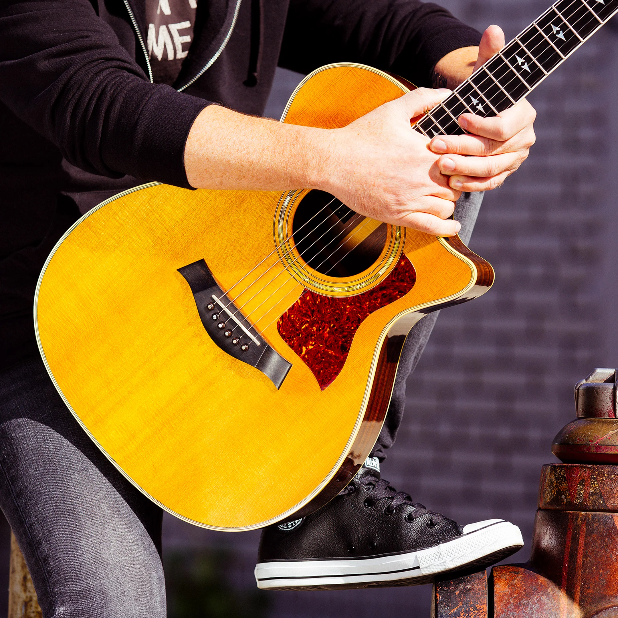 A 1989 Taylor 914. “I’ve played every acoustic show I’ve ever played with this guitar. My hands have been in it. Sneaking wires through, drilling holes, taking it apart, putting it back together. It’s got a lot of scratches everywhere and they all mean something.” - Rob C. #ThisIsMyGuitar