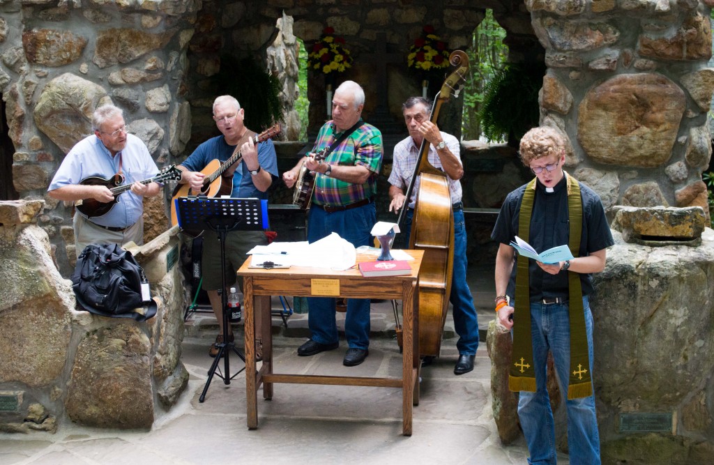 Cathedral Shrine of the Transfiguration, Orkney Springs, Virginia, July 2015. Left to right: Jim Baseler, Dennis Scott, Joe Kittle, Norm Racey, David C. Drebes. Photo Credit: Kayla Fuller
