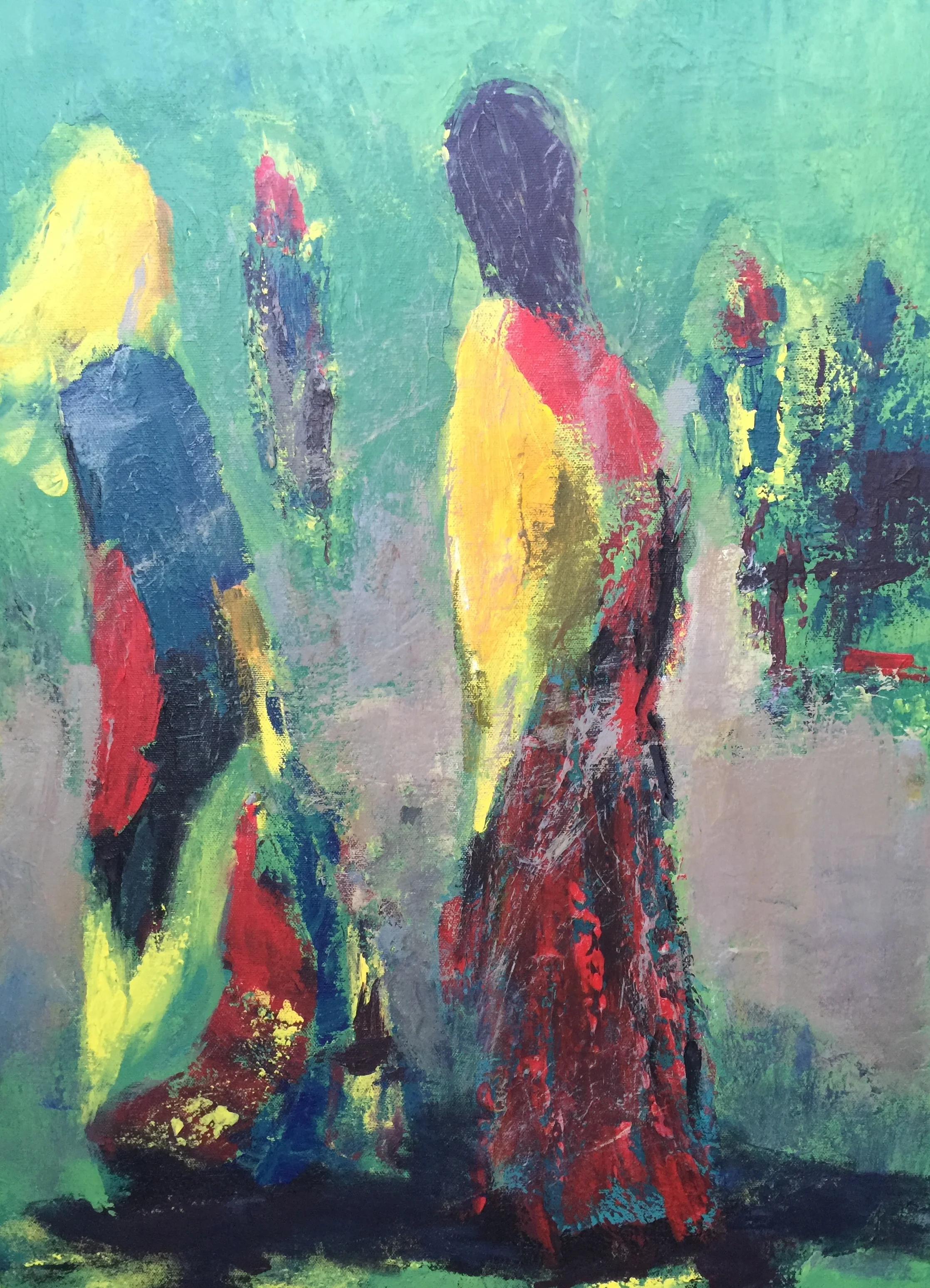 Two Ladies in Green 18" x 24" (Singapore SL)