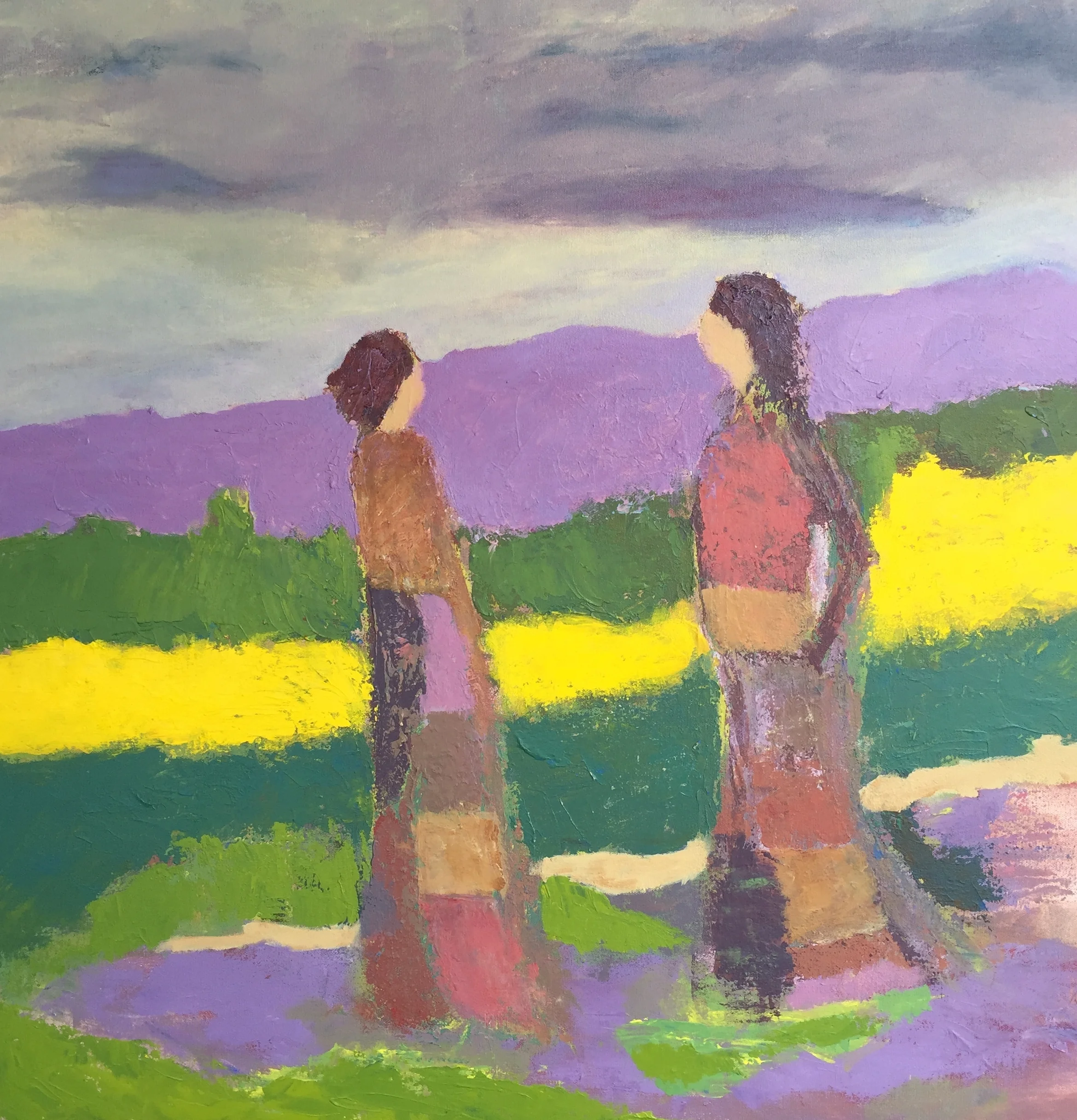 Two Ladies in the Sunflower Field 30" x 30"