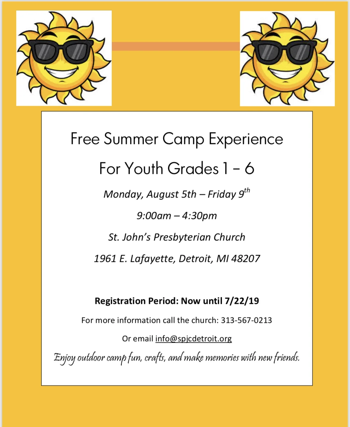 Summer Camp 2019- Register by July 22, 2019