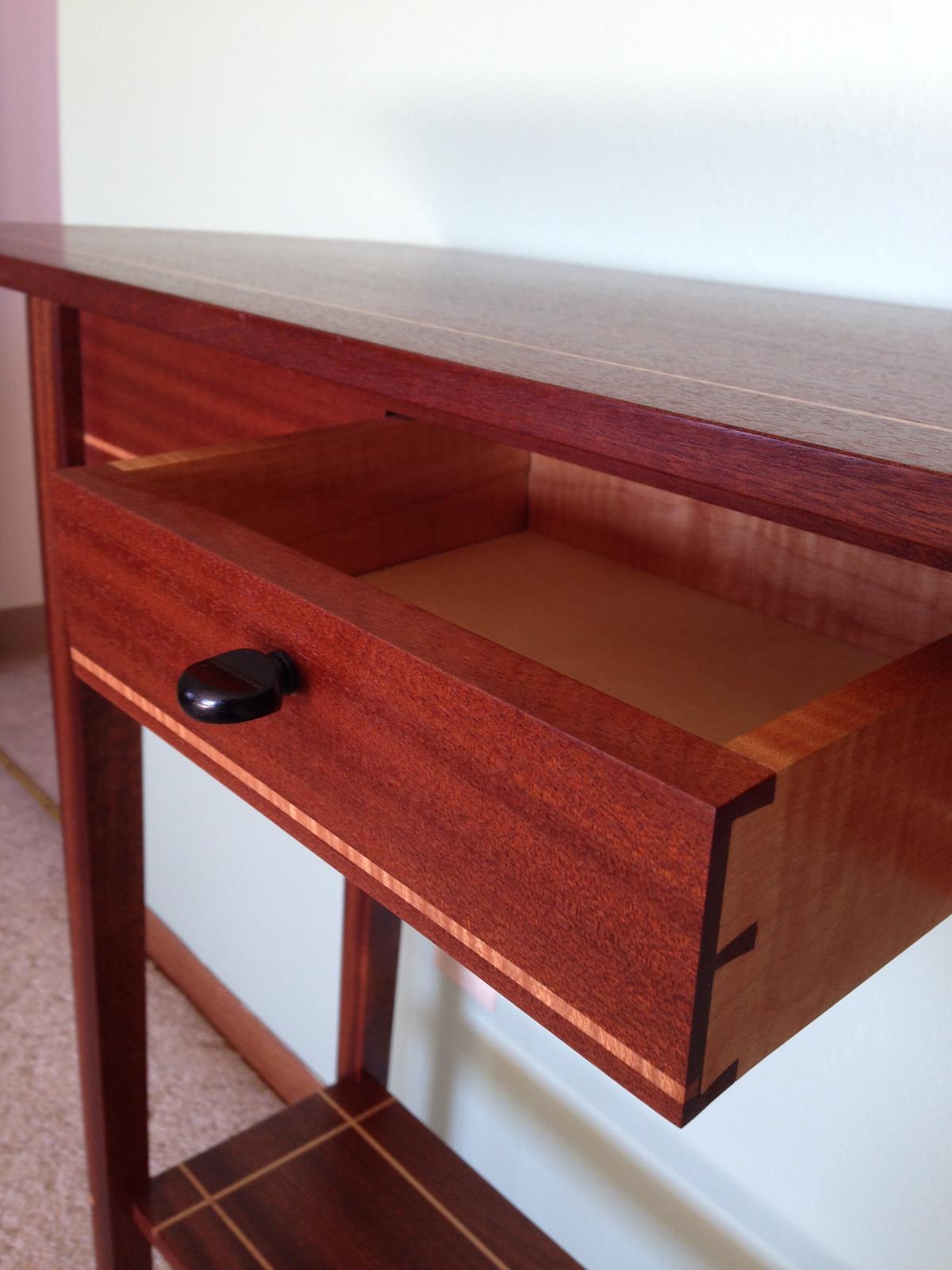 Sapele Table and Drawer with Violin Peg Drawer Pull - Hand-cut Dovetails