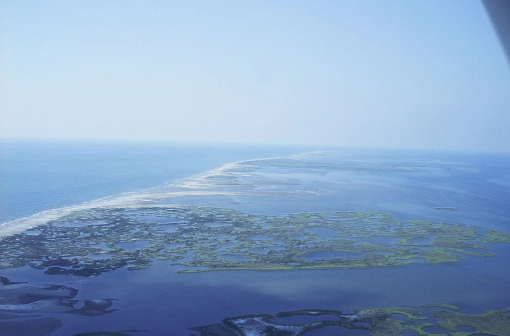 Aerial view of barrier islands off the coast of Louisiana