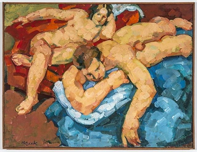 Rosemarie Beck, &ldquo;Lovers,&rdquo; 1969, oil on linen, 20x26 inches &copy;The Rosemarie Beck Foundation #rosemariebeck #newyorkschool #figuration #lovers #figurative #painting