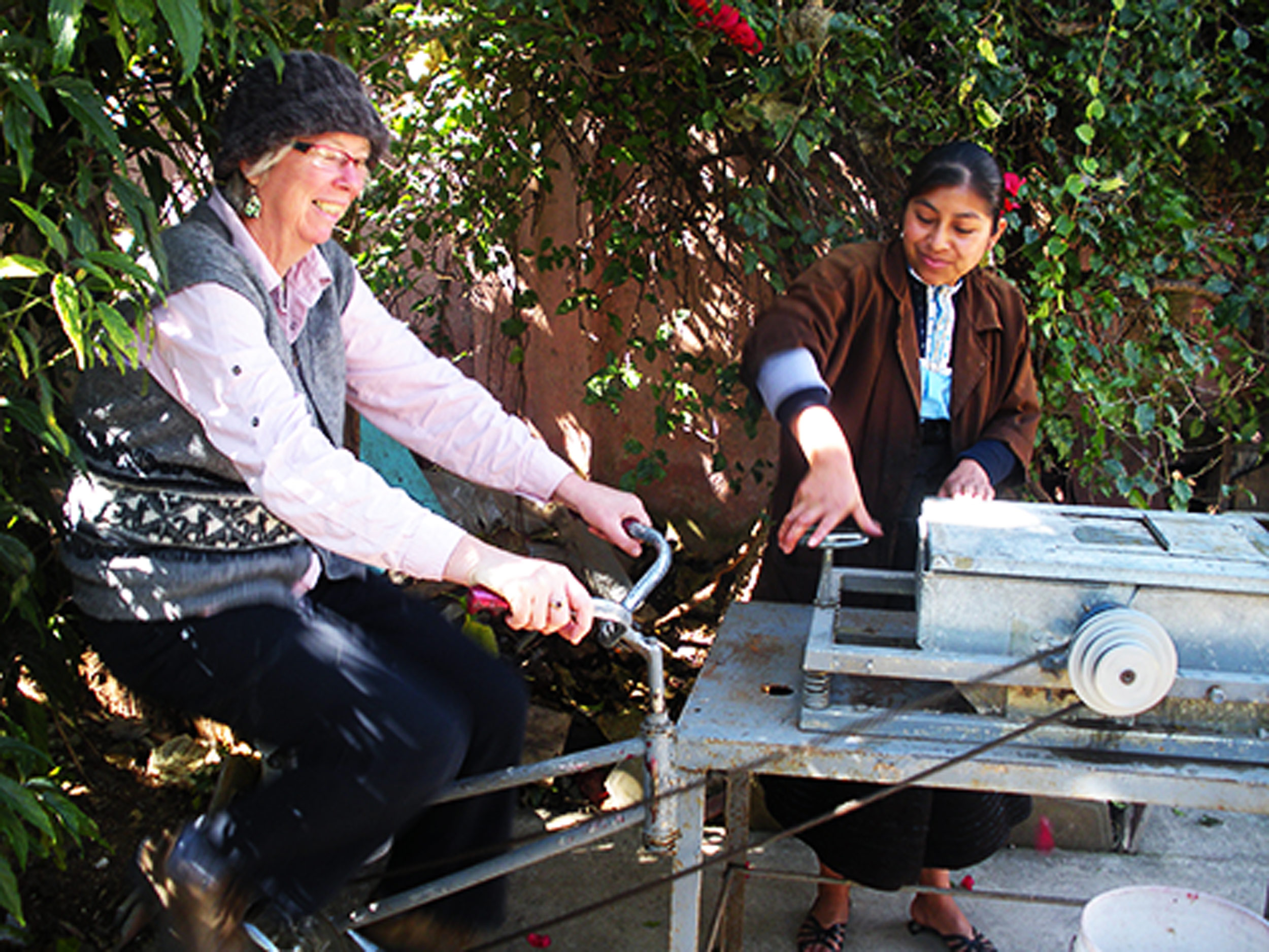 Using a pedal powered beater, paper is made from wild plants and recycled agricultural and industrial waste. 