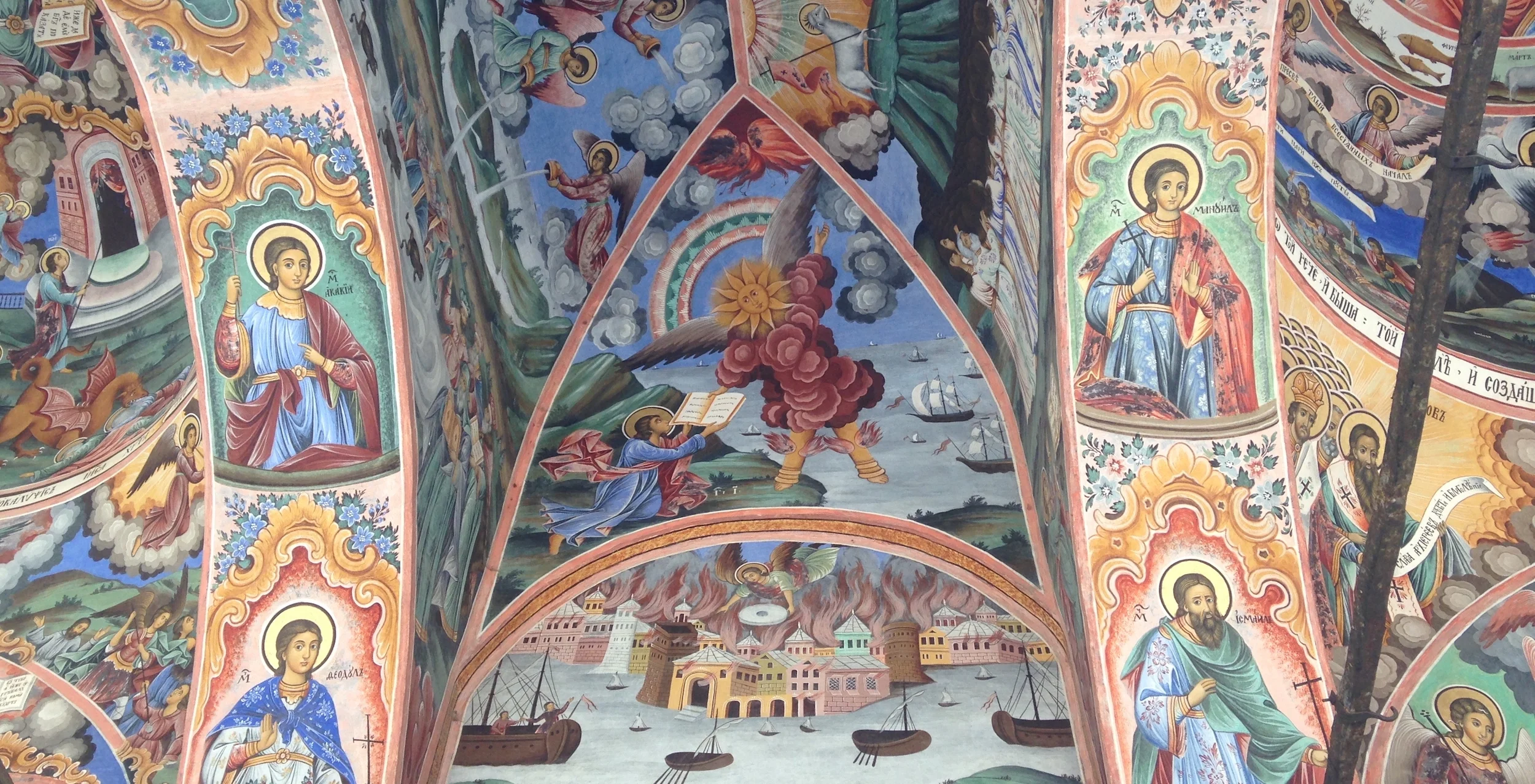 Detail of angels on the outside wall of the church at Rila Monastery, Bulgaria