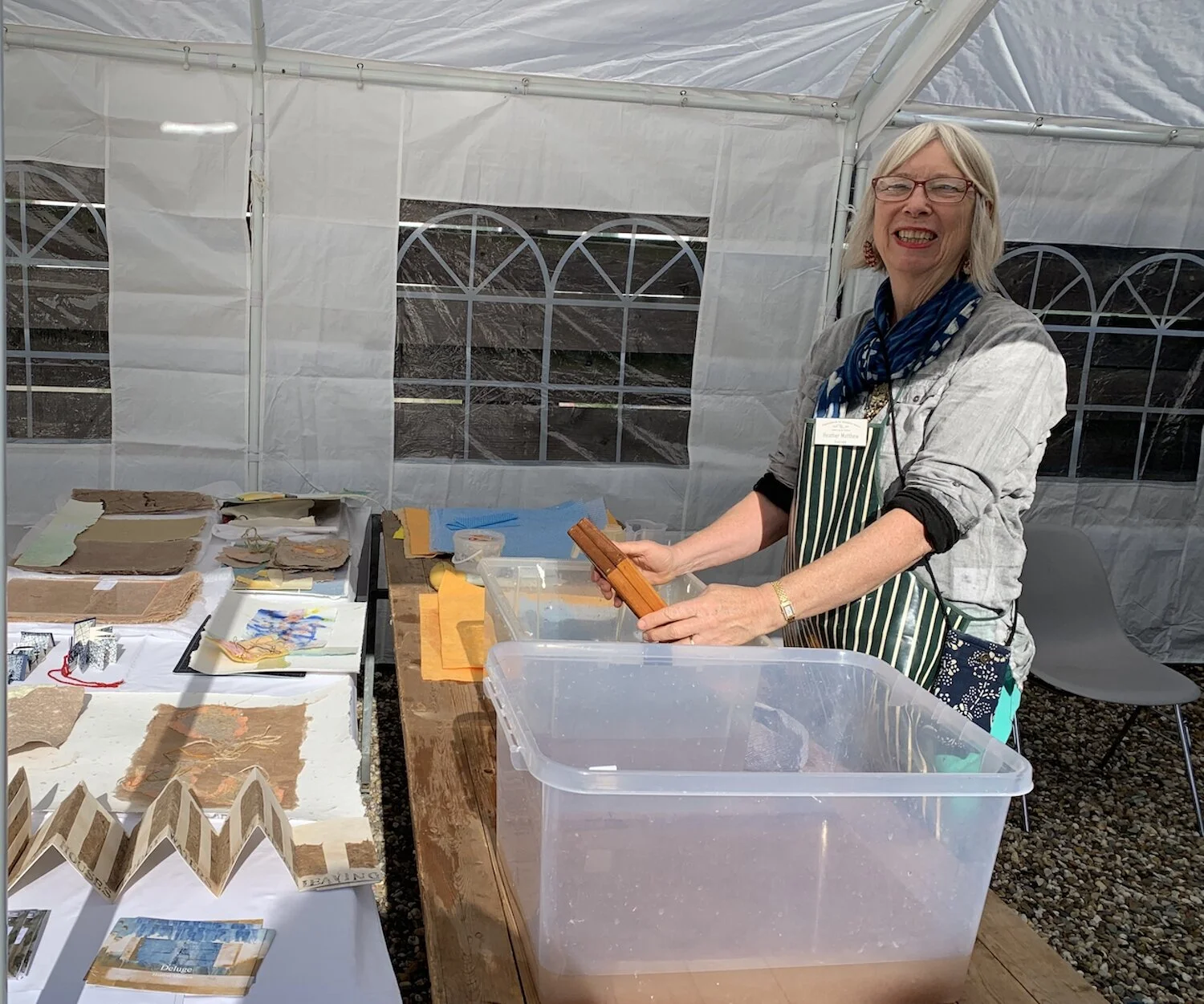 Pulling paper at my table at the Paper Art Event at Middleste Molem Loenan, the Netherlands.