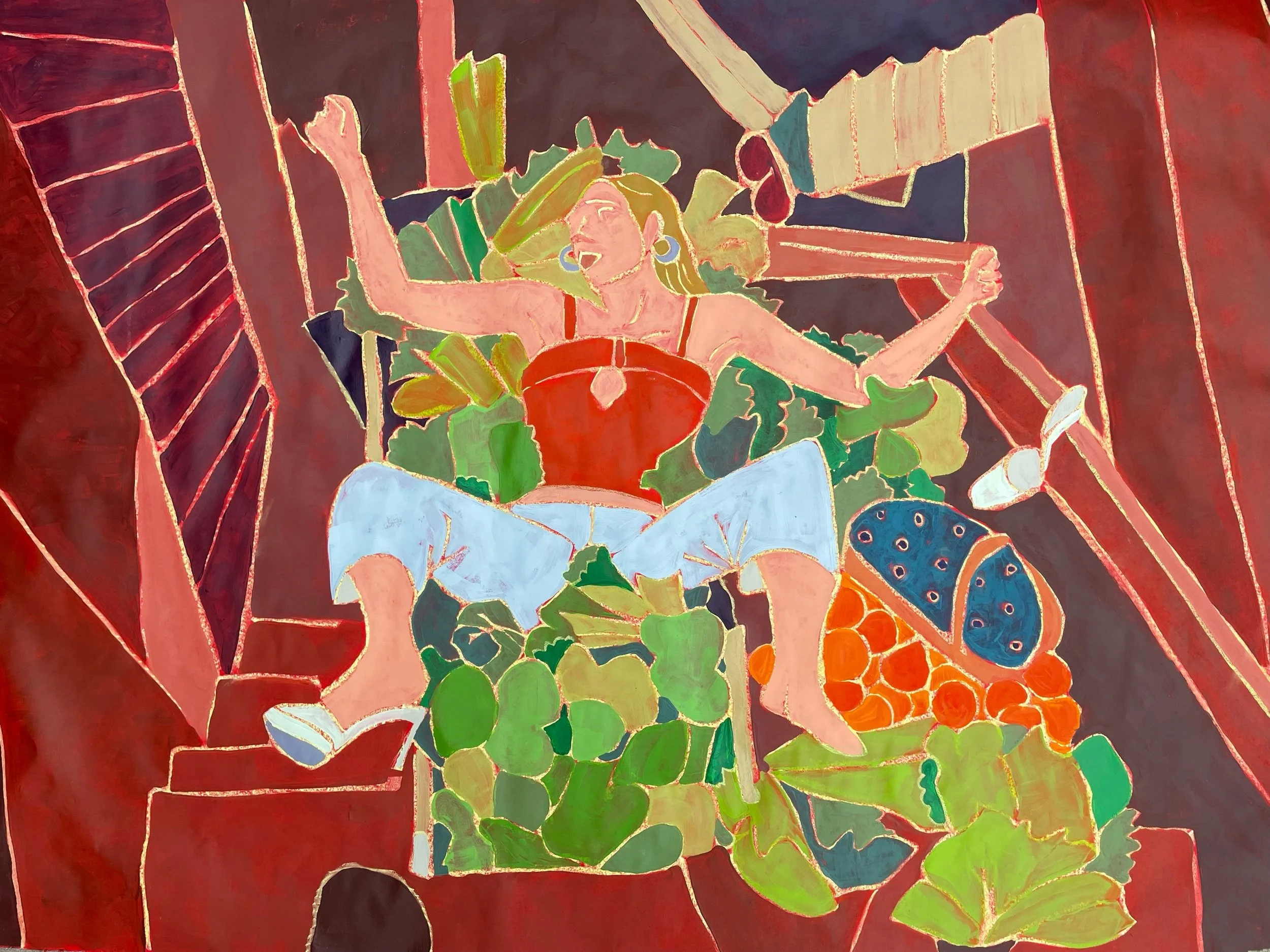  Samantha in a sidewalk hatch, 2022, acrylic on paper 