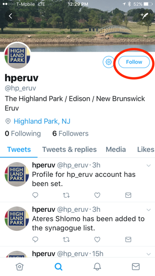 Click on the follow button to get Eruv alerts.