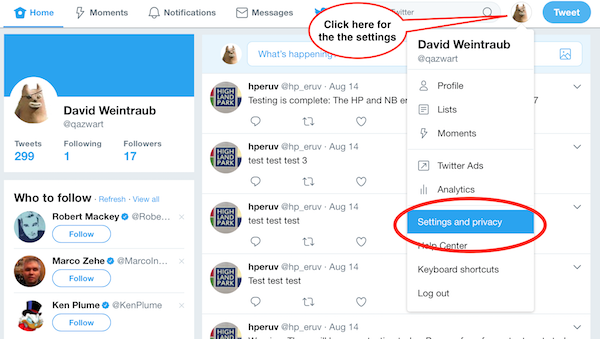 Figure 1: Getting access to your settings.
