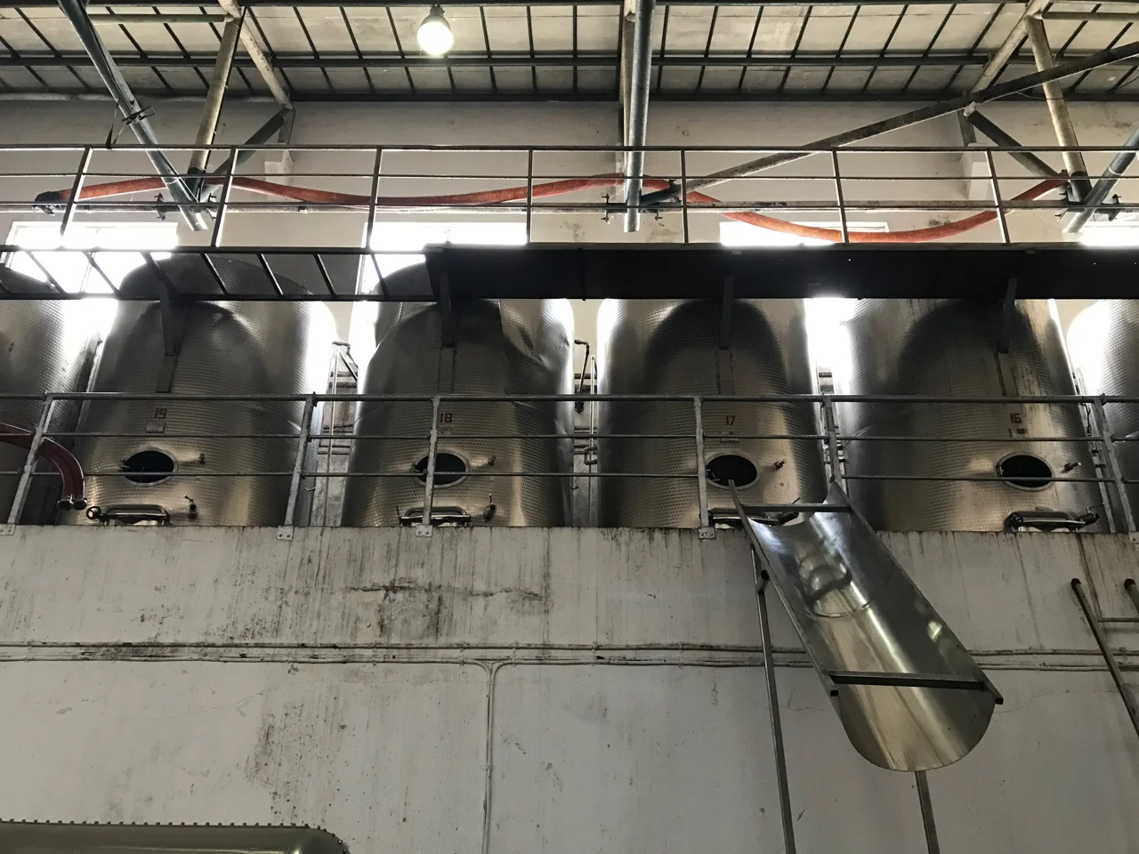 After fermentation, wine is moved to aging vessels using only gravity at Grover Zampa.