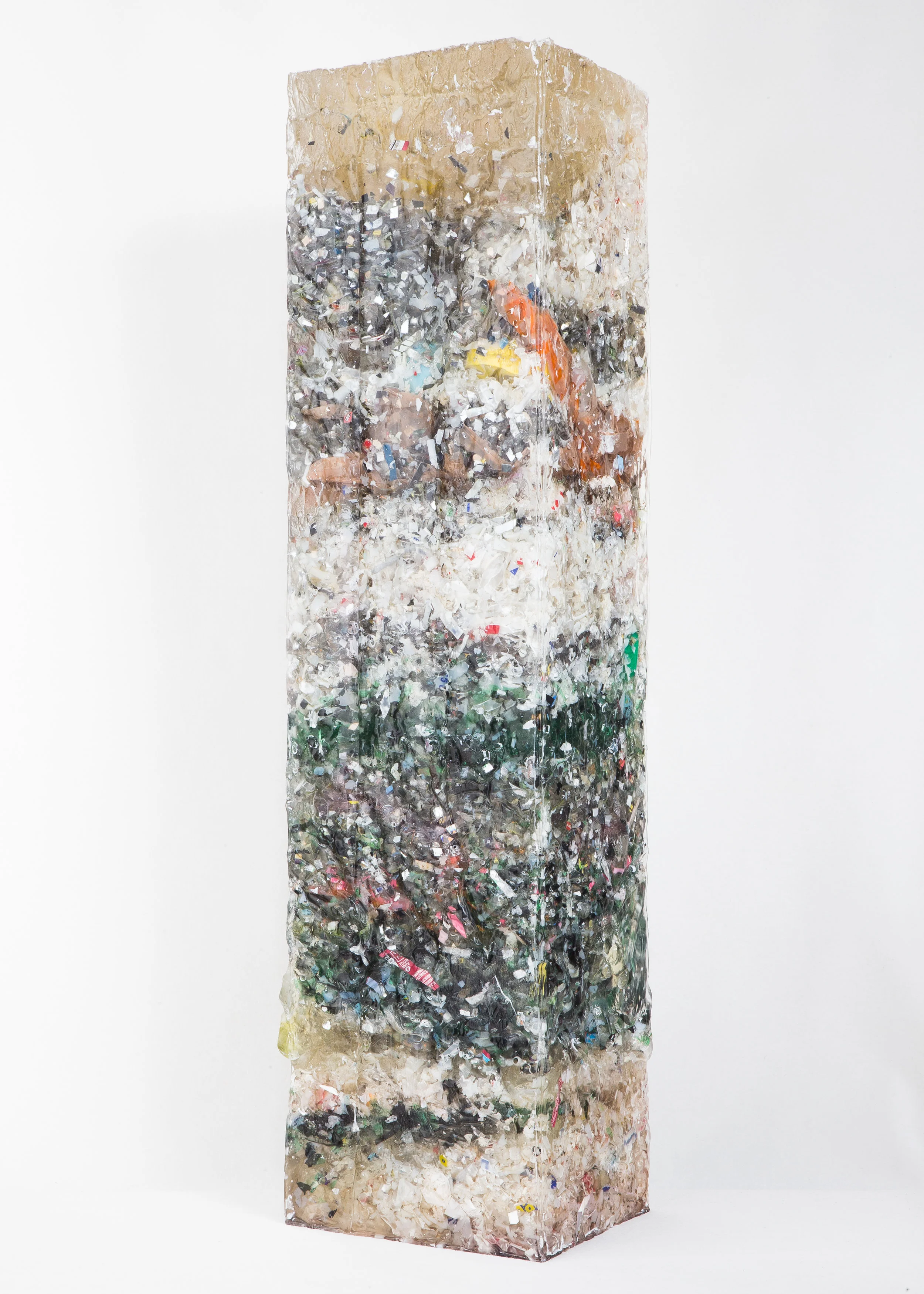 “THRASHER” - H23.5”xD6”xW4.5” // Epoxy resin, Trash (plastic bottles, food wrappers, containers, plastic bags, CDs, paint materials, production waste* **) *(waste created during Charles Osawa’s production) **(Production waste contains broken silicon molds and resin wastes)