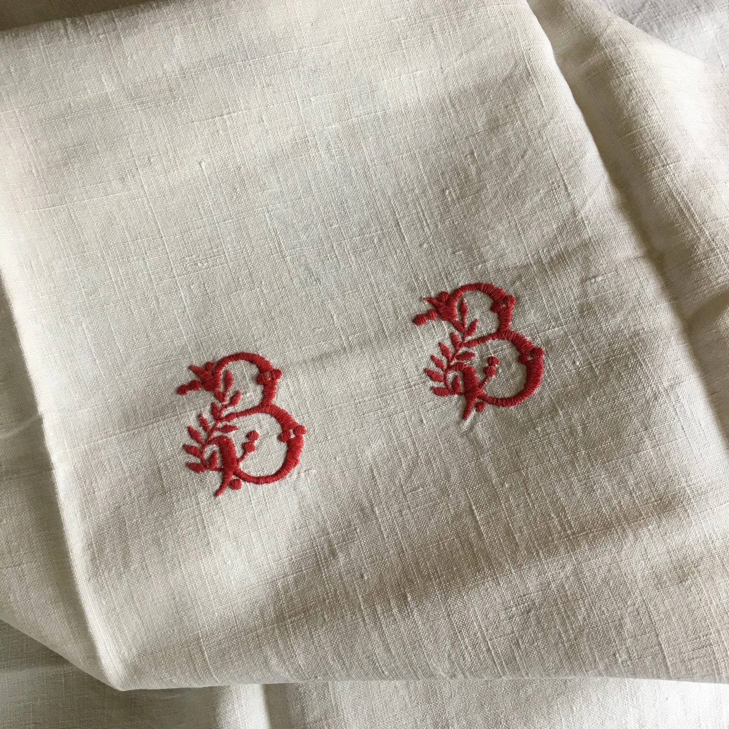 Vintage French Linen Fabric Red Embroidery — Living a French Life