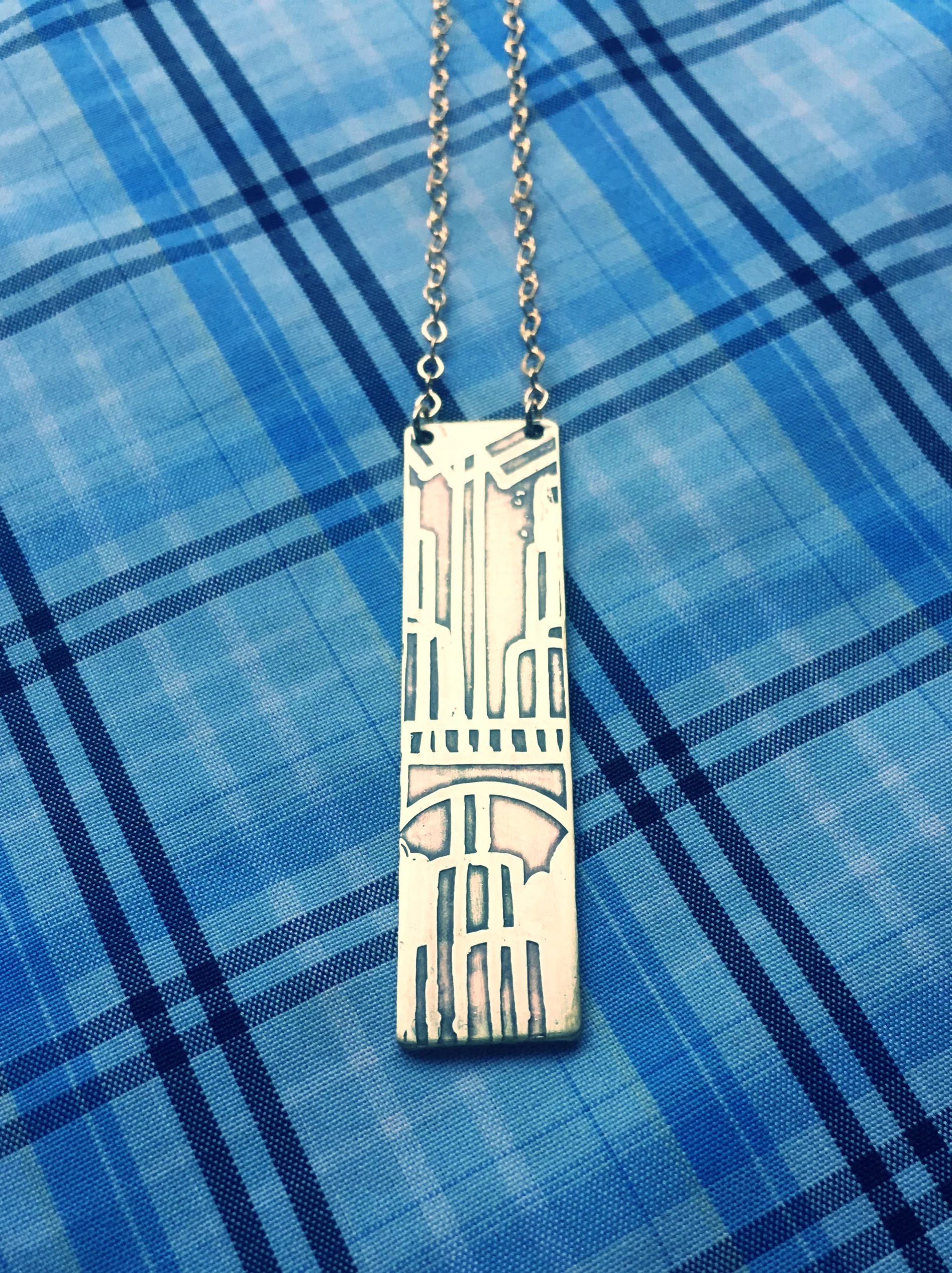 Handmade Etched Multnomah Falls Necklace
