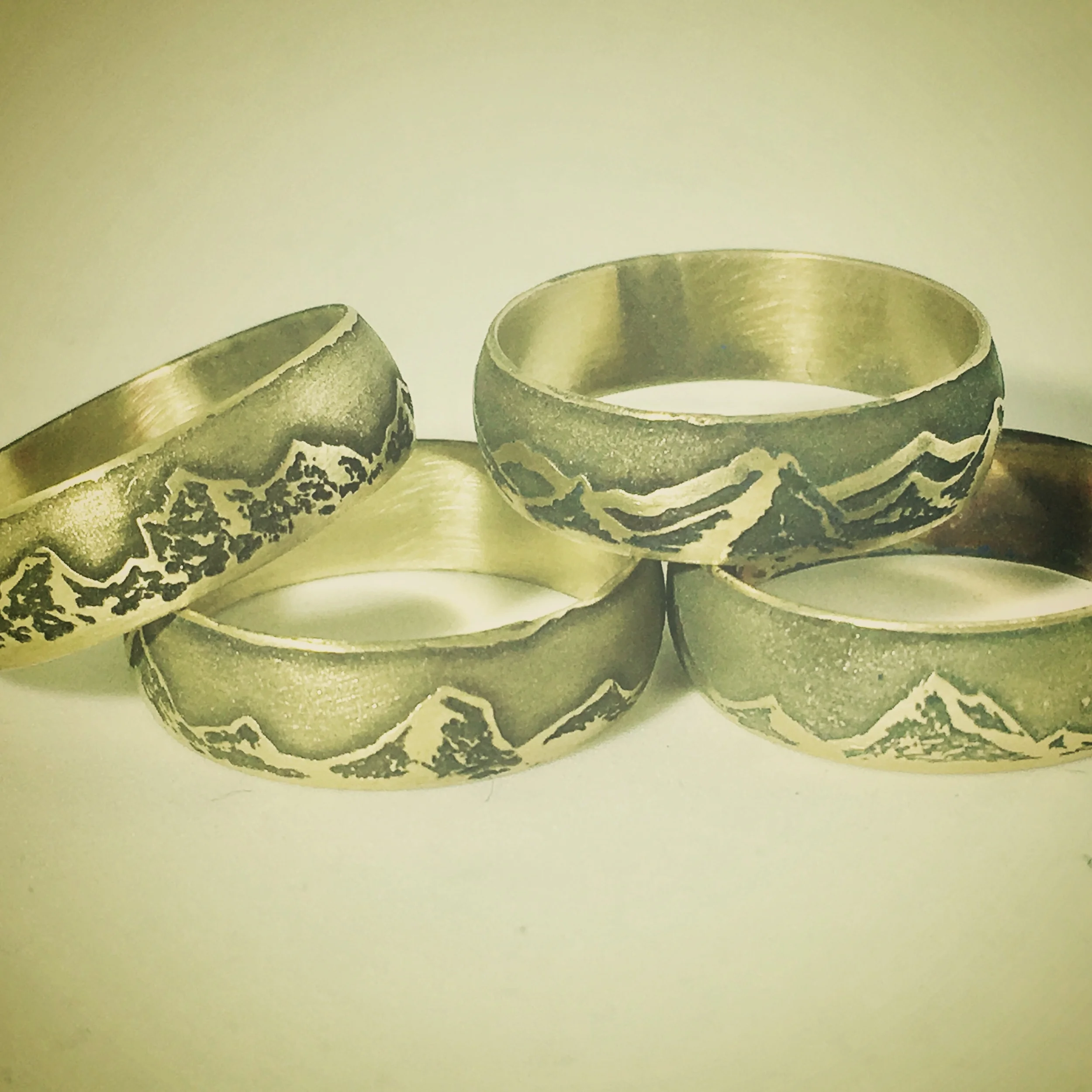 Handmade Etched Mountain Range Rings