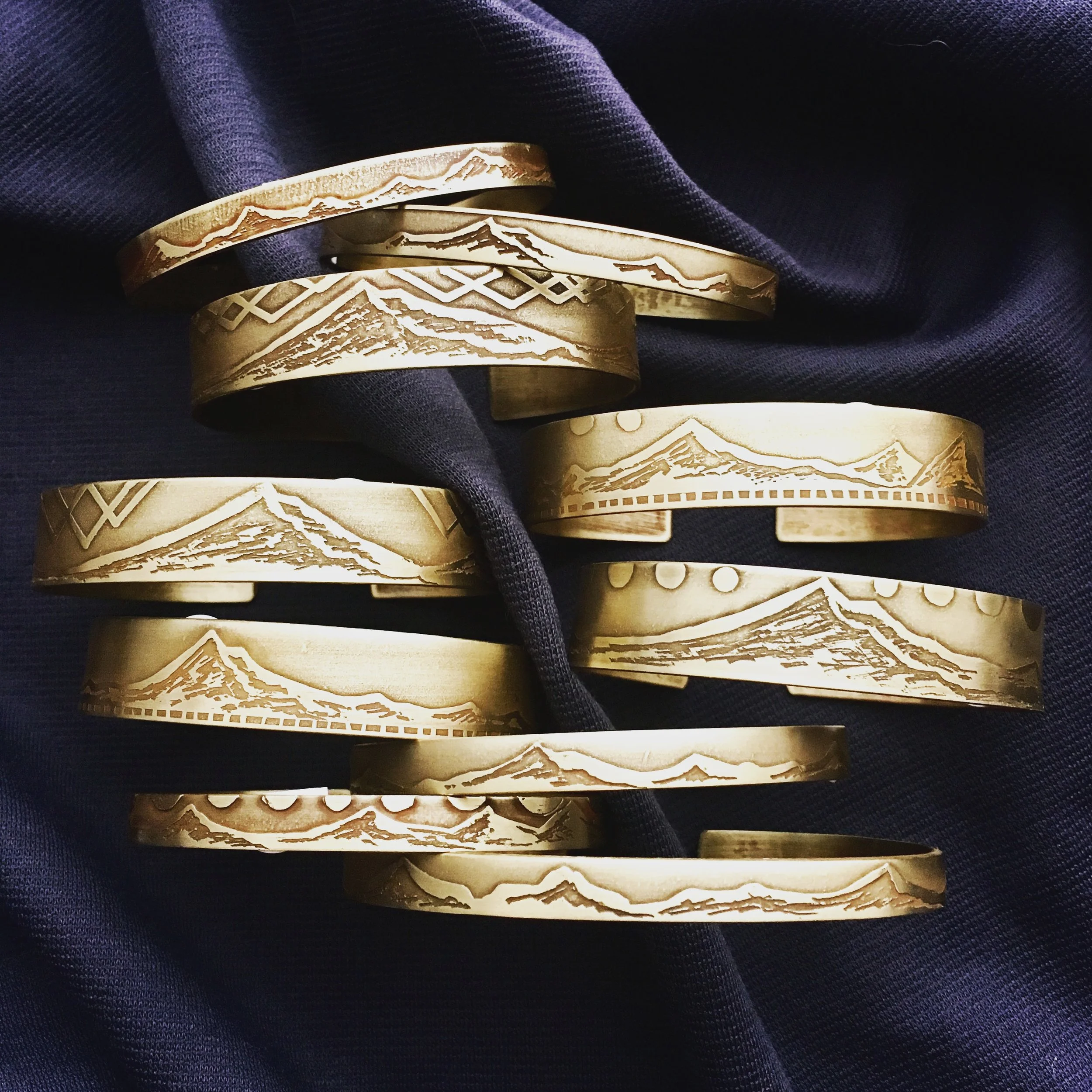 Handcrafted Etched Brass Bracelets