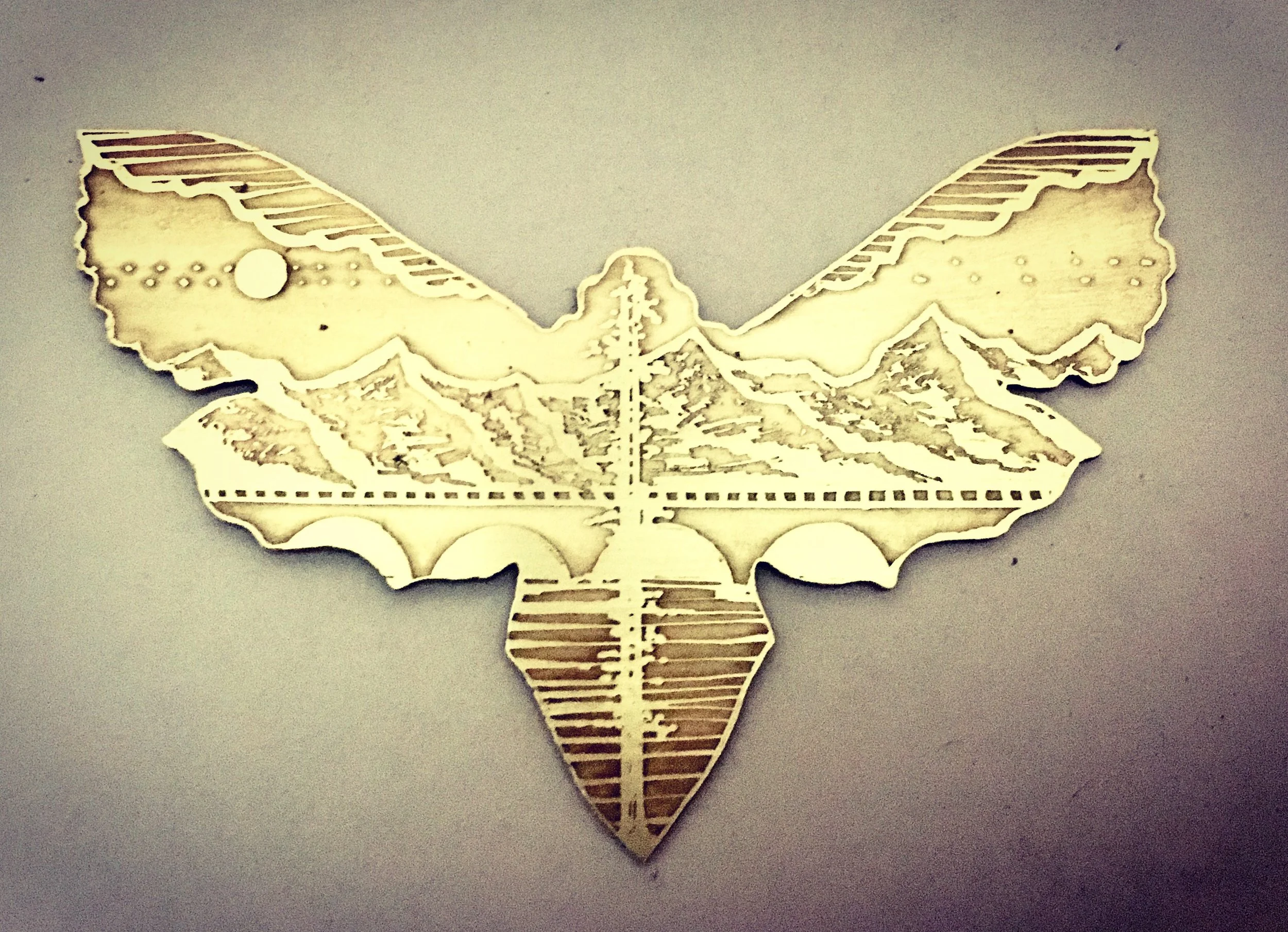 Mountain Moth Cutout Etched Necklace