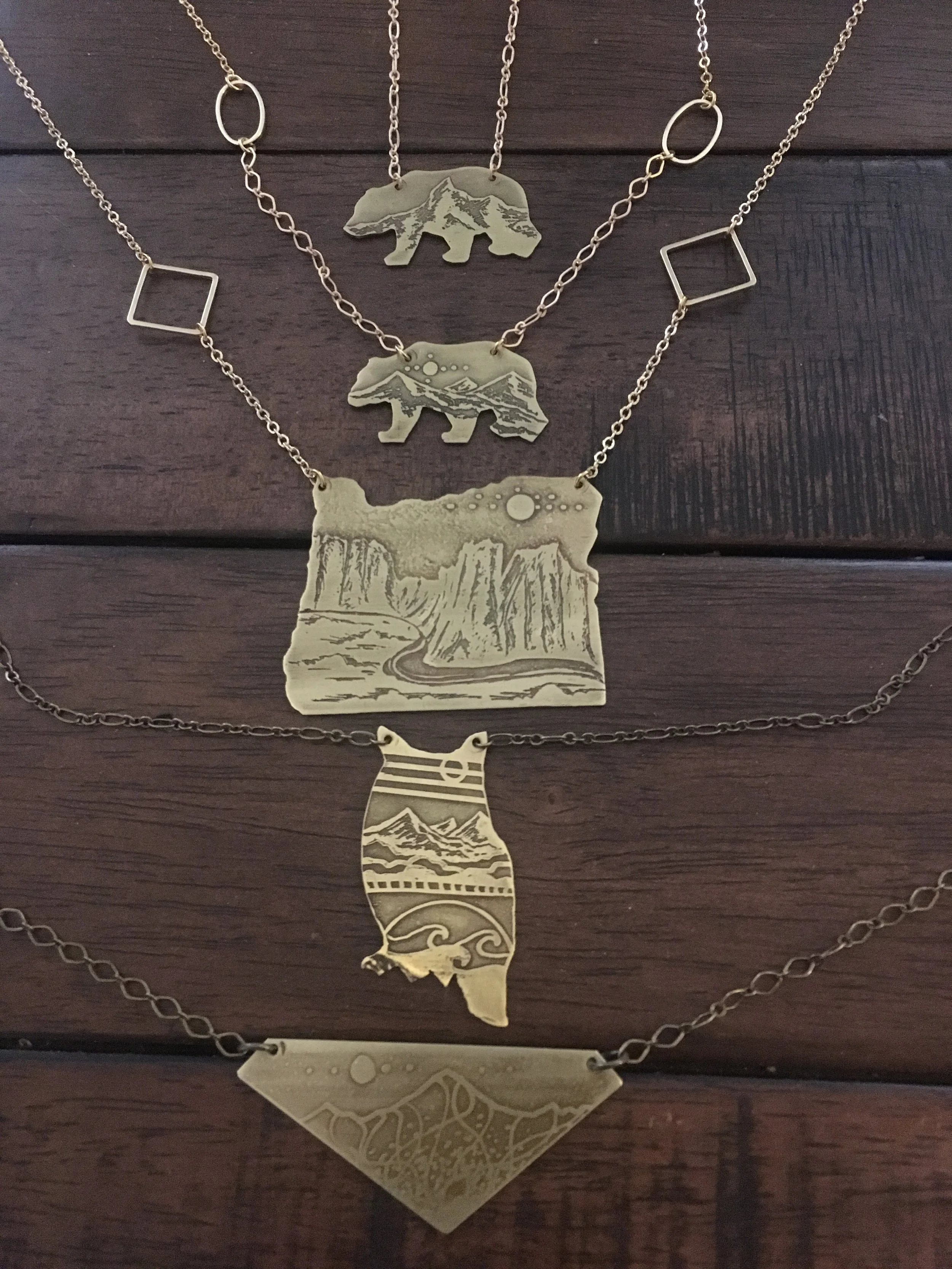 Various Cutout Etched Necklaces