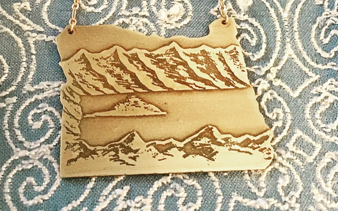 Oregon Cutout Etched Crater Lake Necklace