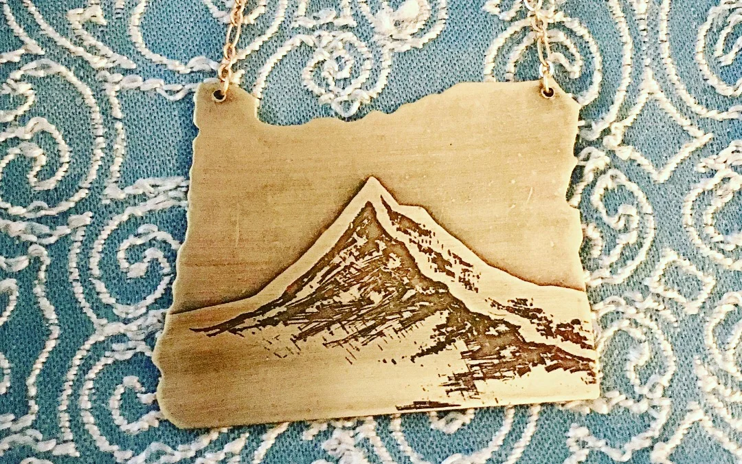 Oregon Cutout Etched Mount Hood Necklace