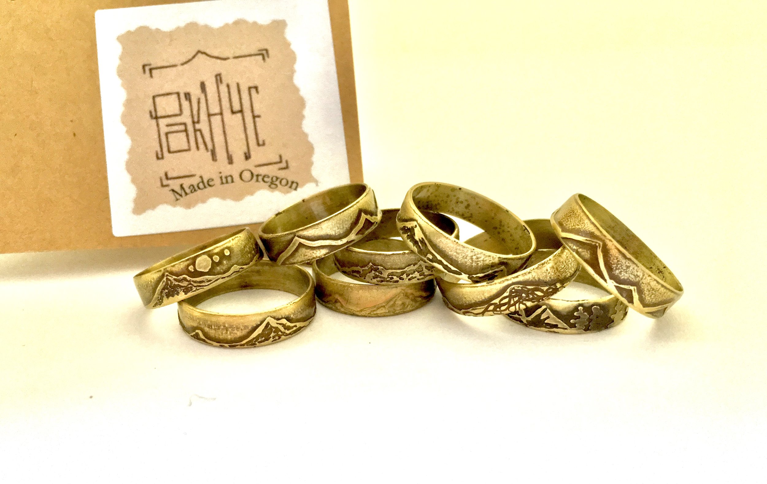 Handmade Etched Mountain Range Rings