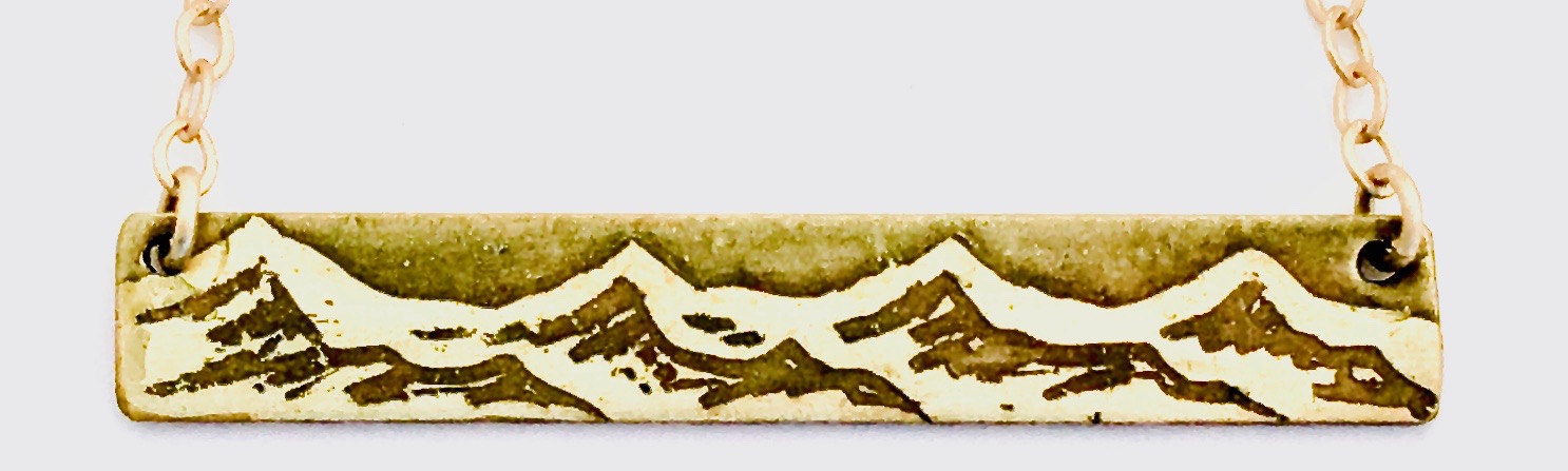 Handmade Etched Cascade Mountain Range Bar Necklace