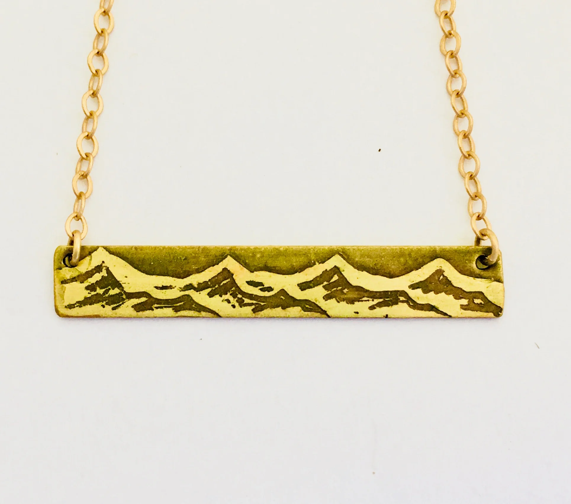 Handmade Etched Cascade Mountain Range Bar Necklace