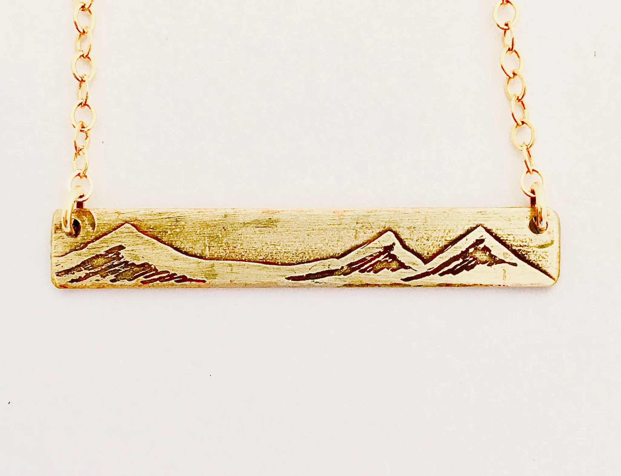 Handmade Etched Three Sisters Bar Necklace