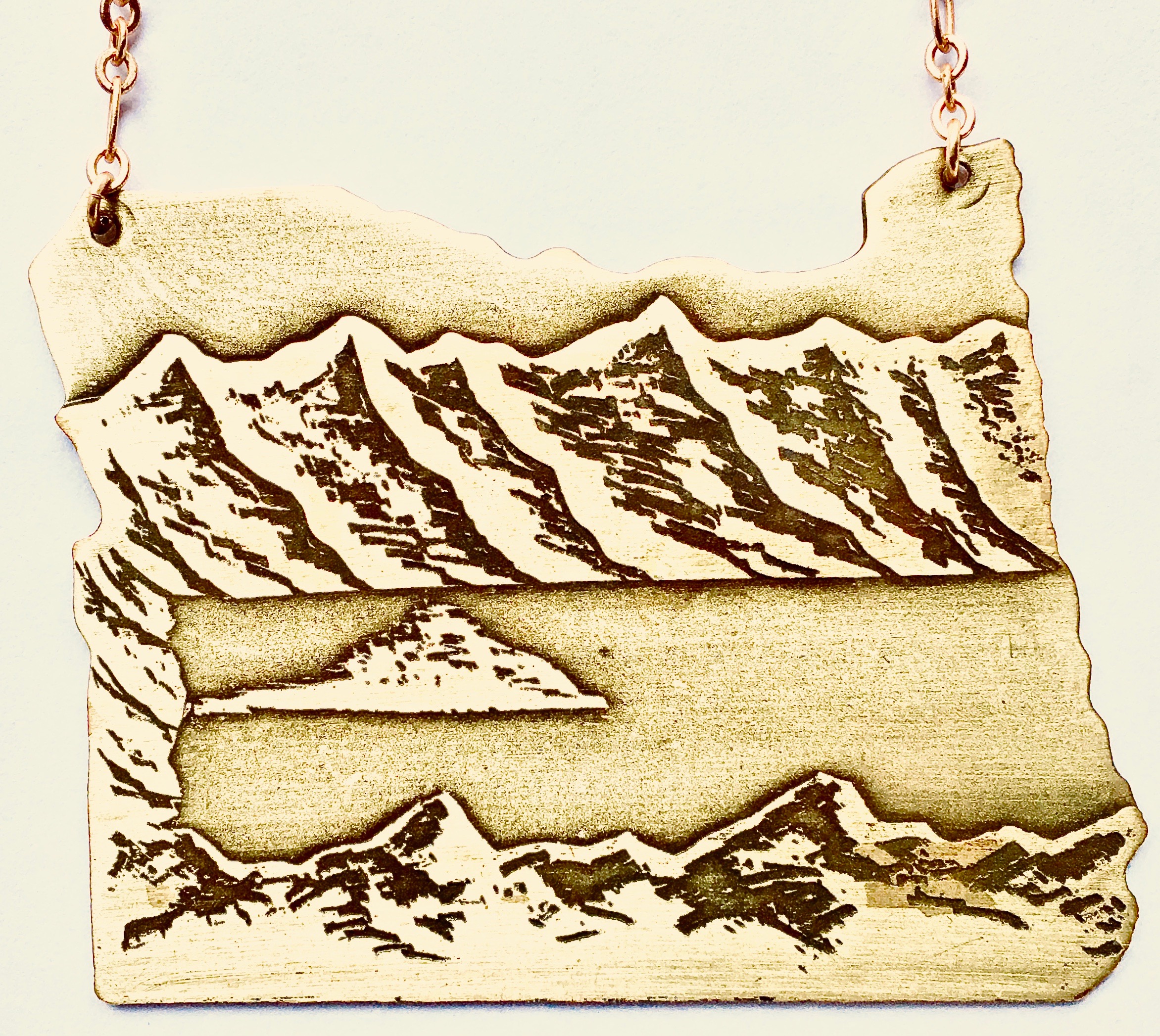 Handmade Etched Crater Lake Hand Cut Oregon Necklace