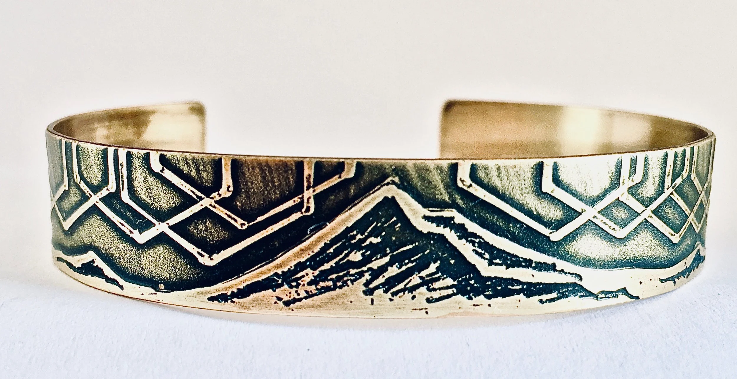 Handmade Etched Mount Hood Bracelet Cuff