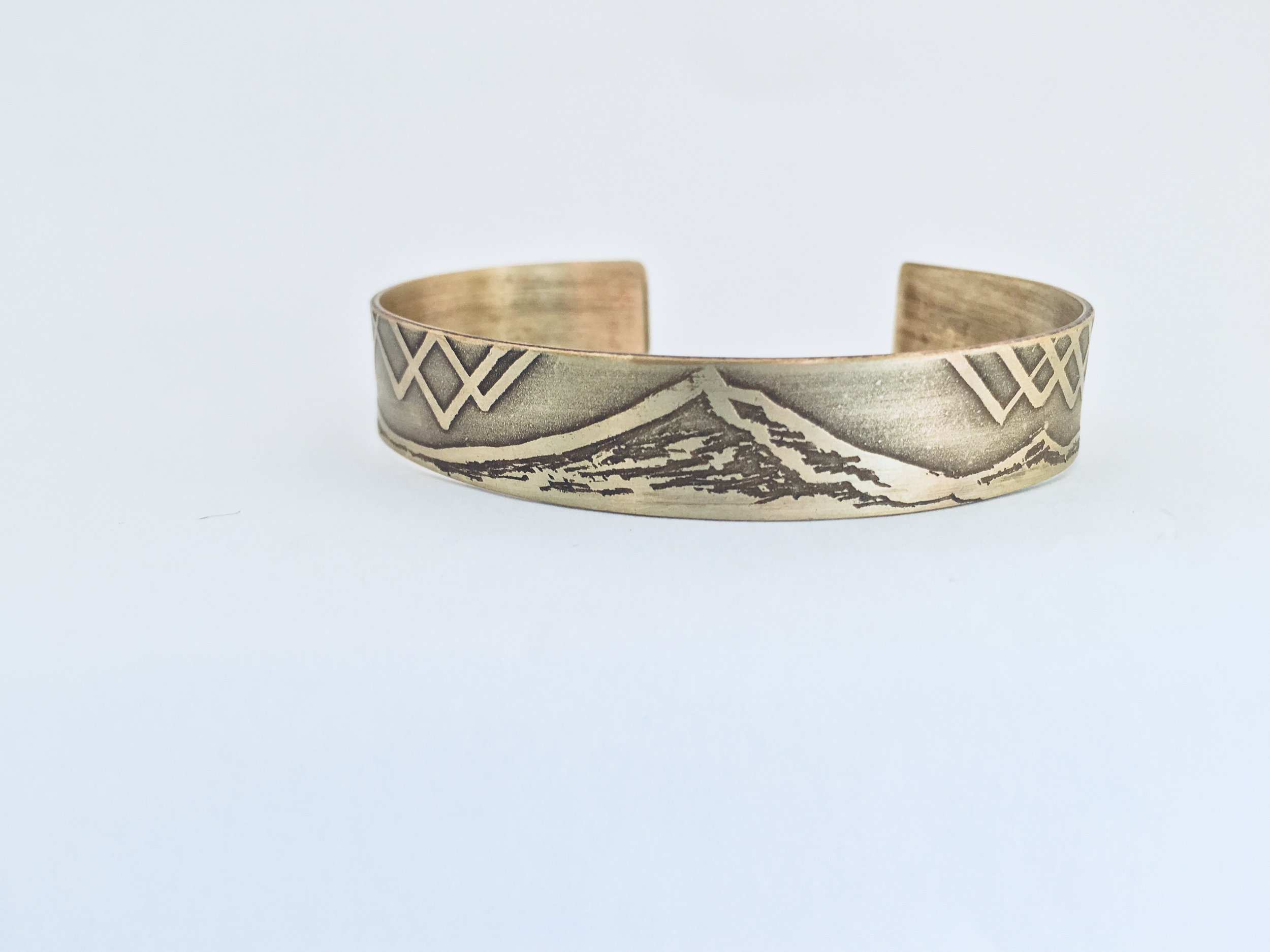 Handmade Etched Mount Hood Bracelet Cuff