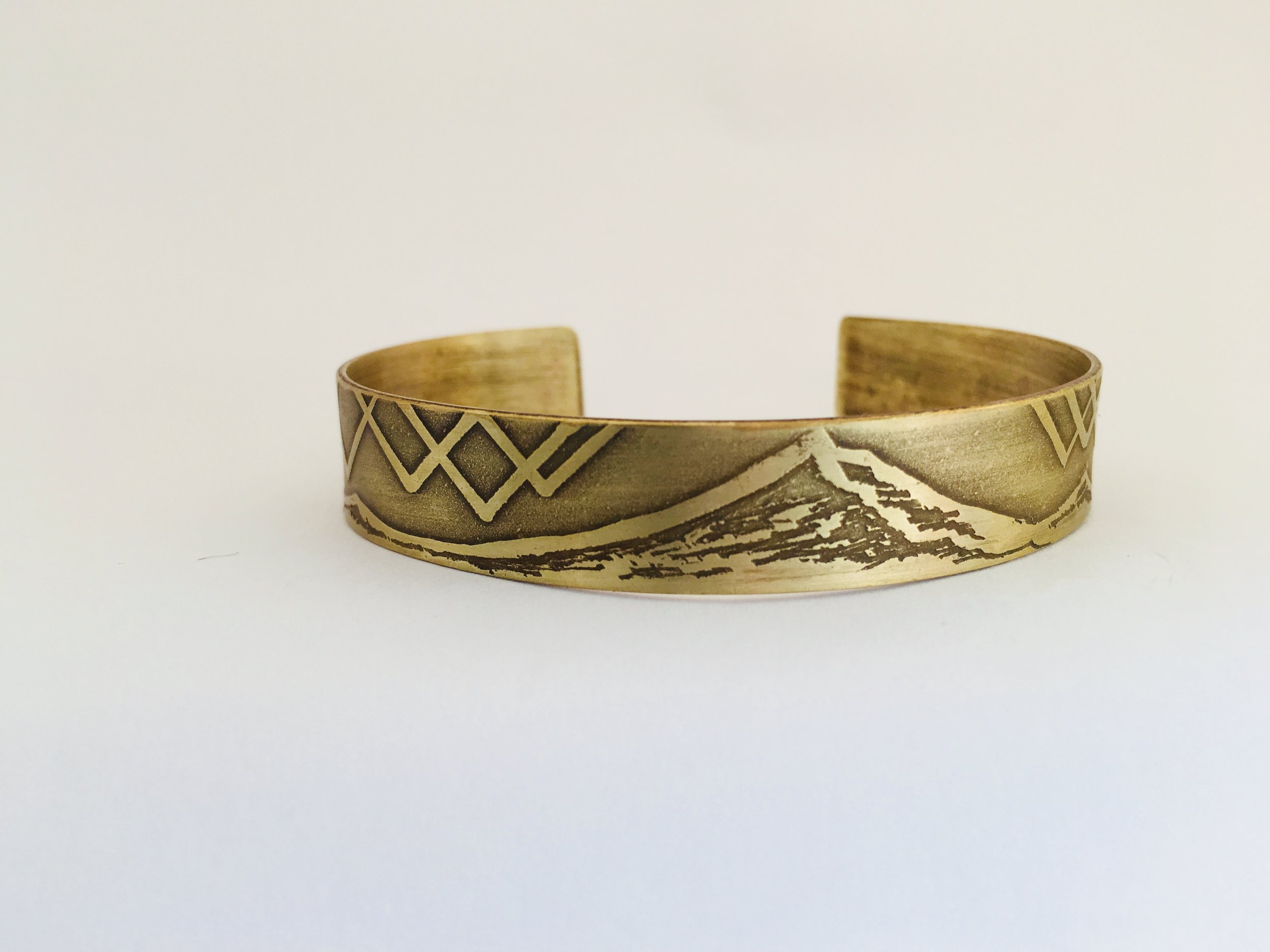 Handmade Etched Mount Hood Bracelet Cuff