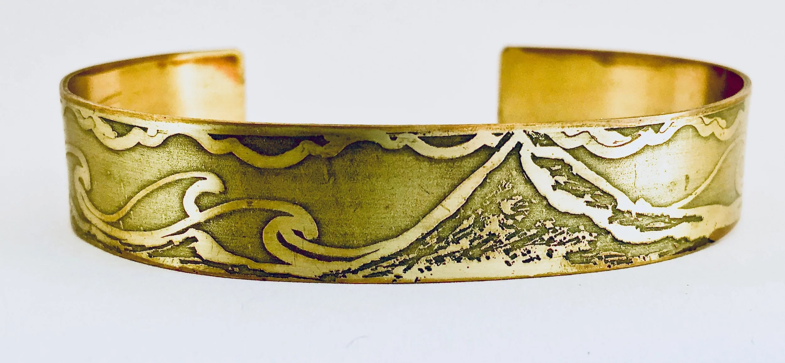 Handmade Etched Mount Hood Bracelet Cuff