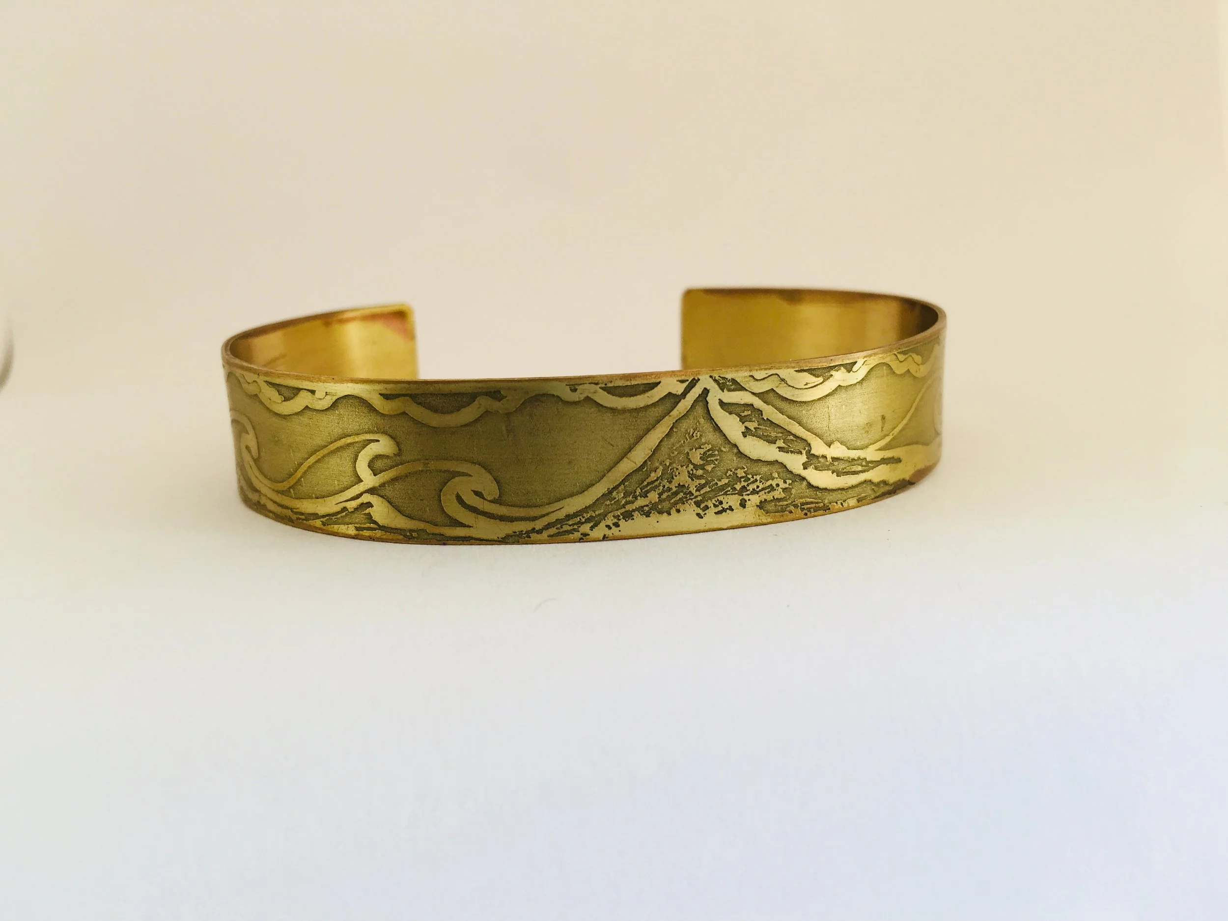 Handmade Etched Mount Hood Bracelet Cuff