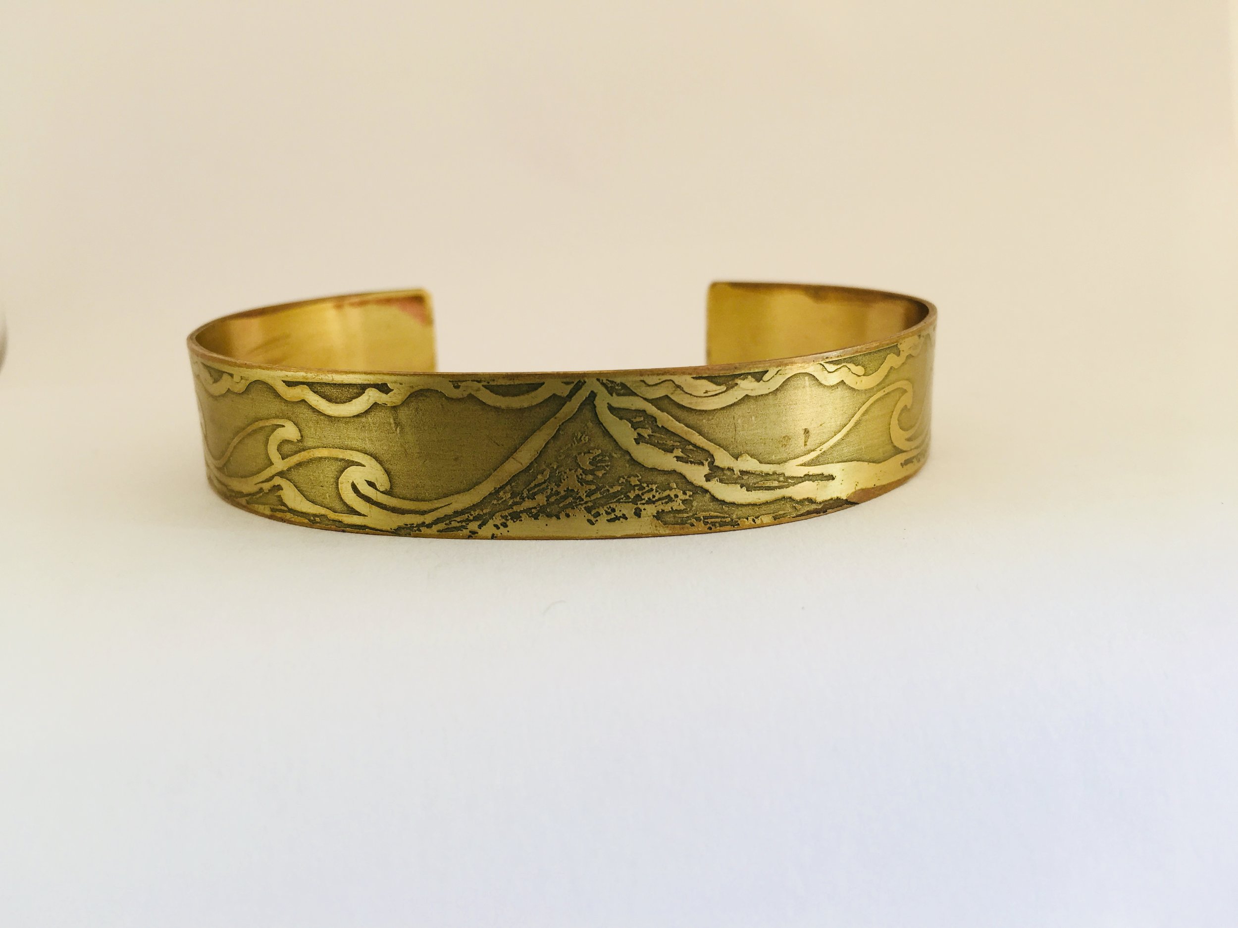 Handmade Etched Mount Hood Bracelet Cuff