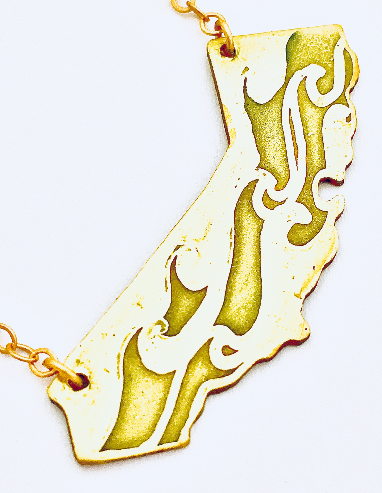 Handmade Etched California Cutout Necklace