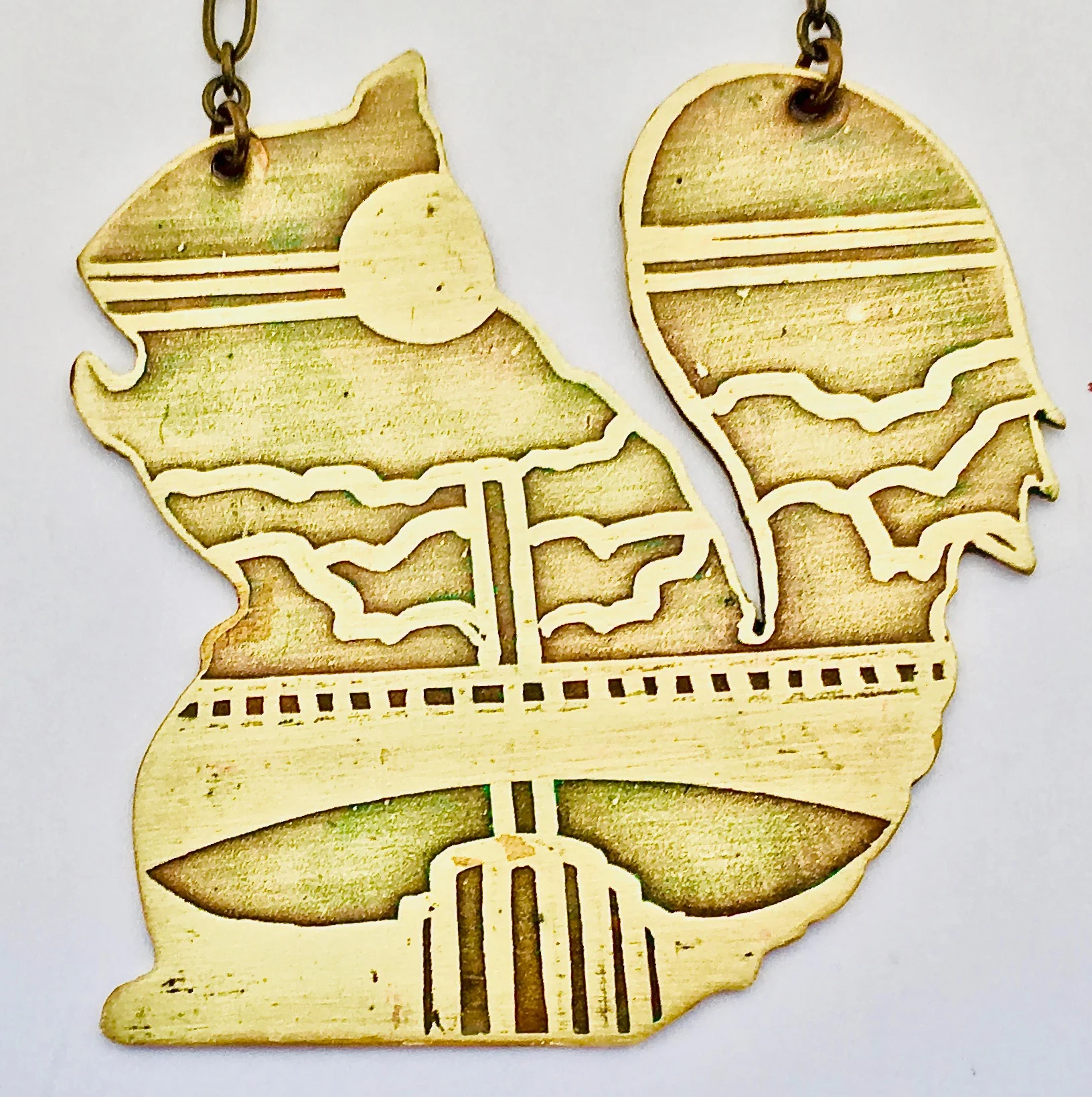 Handmade Etched Mountain Squirrel Cutout Necklace