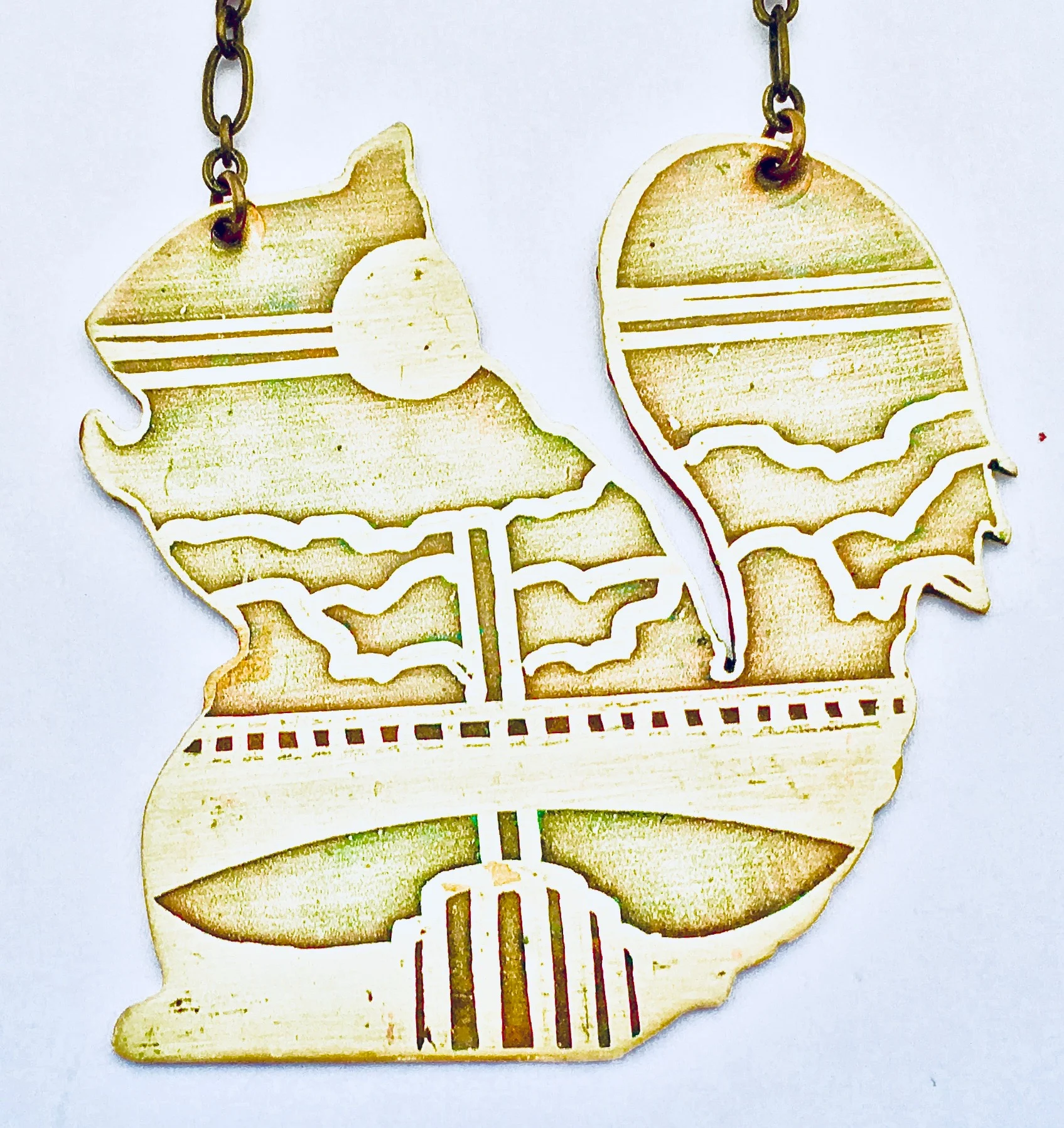 Handmade Etched Mountain Squirrel Cutout Necklace