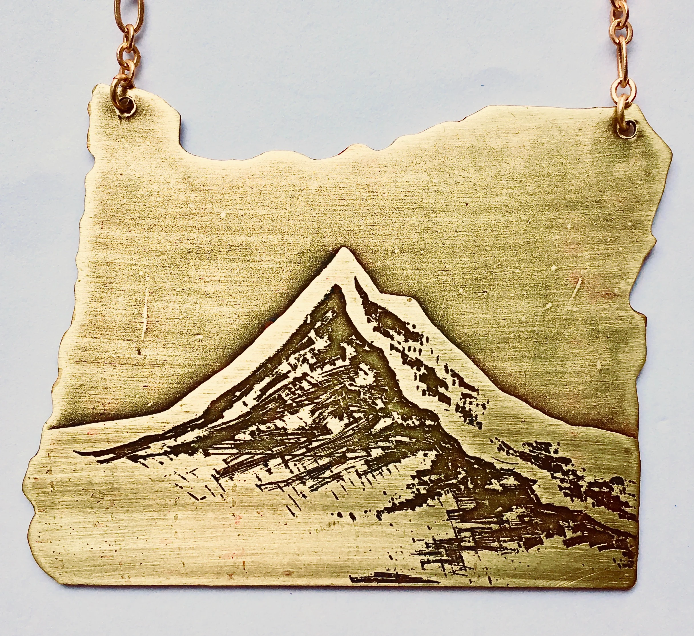 Oregon Cutout Etched Mount Hood Necklace