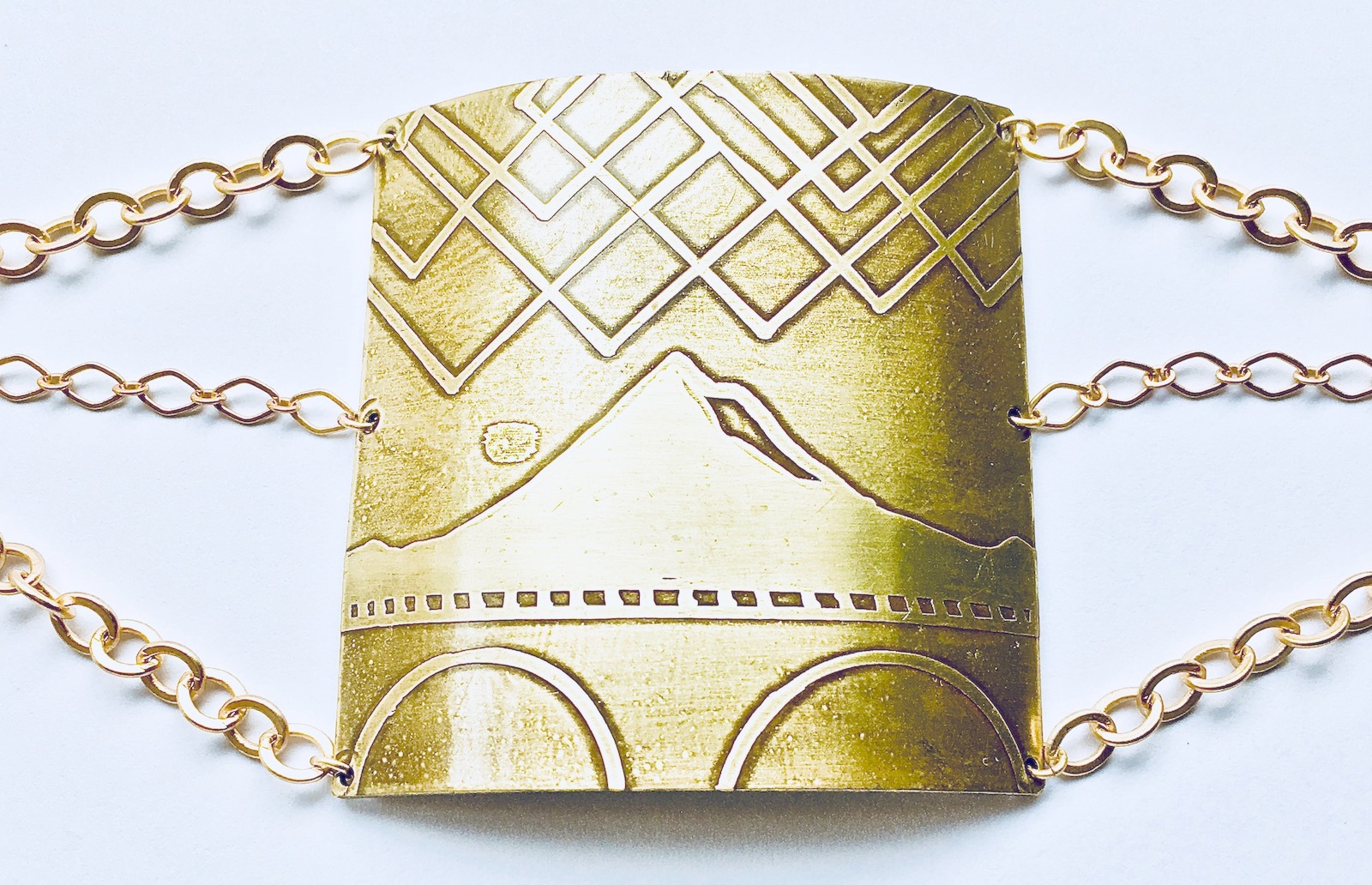Handmade Etched Mountain Half Cuff Bracelet