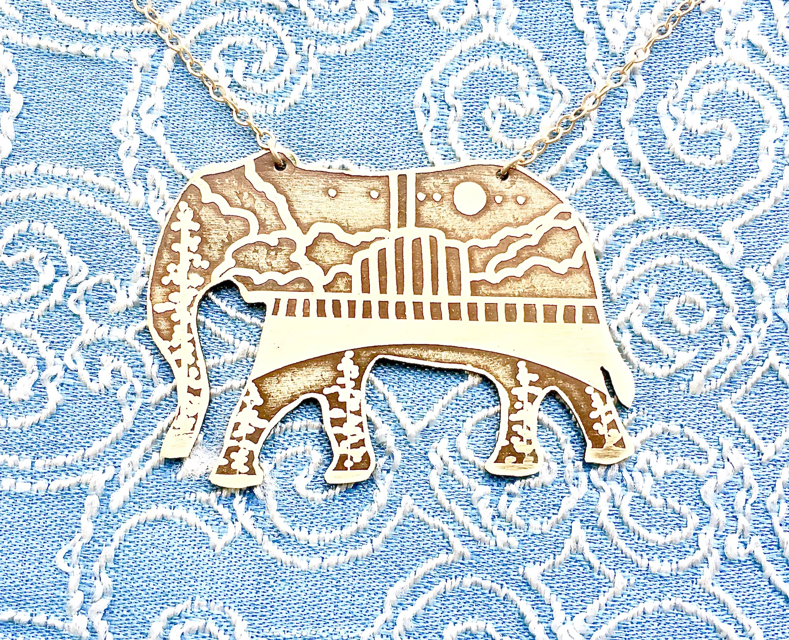 Artisan Made Acid Etched Elephant Cutout Necklace
