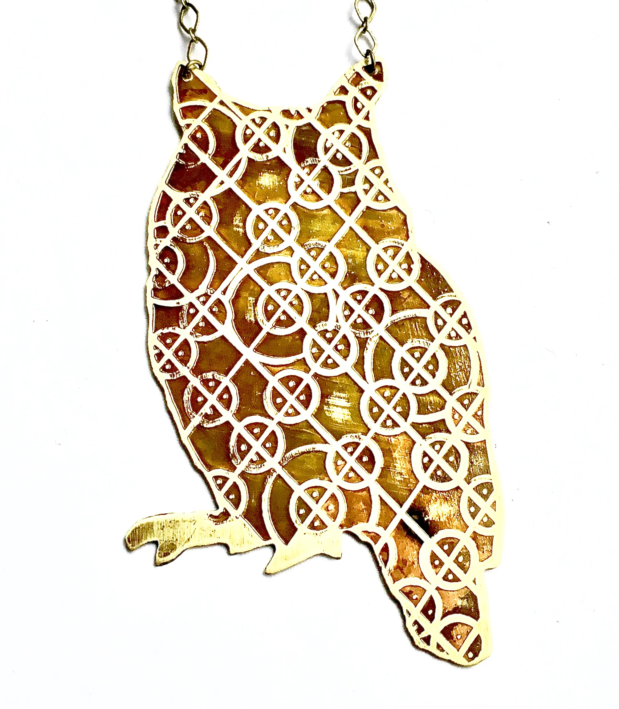 Handcrafted, Cutout, Owl Pendant Necklace Reverse